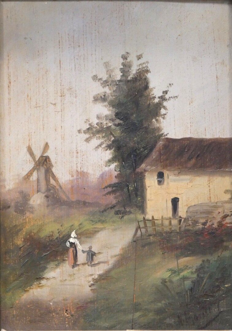 Null ÉCOLE DU XIXe SIÈCLE 

Femme et son enfant sur le chemin du moulin 

Huile &hellip;
