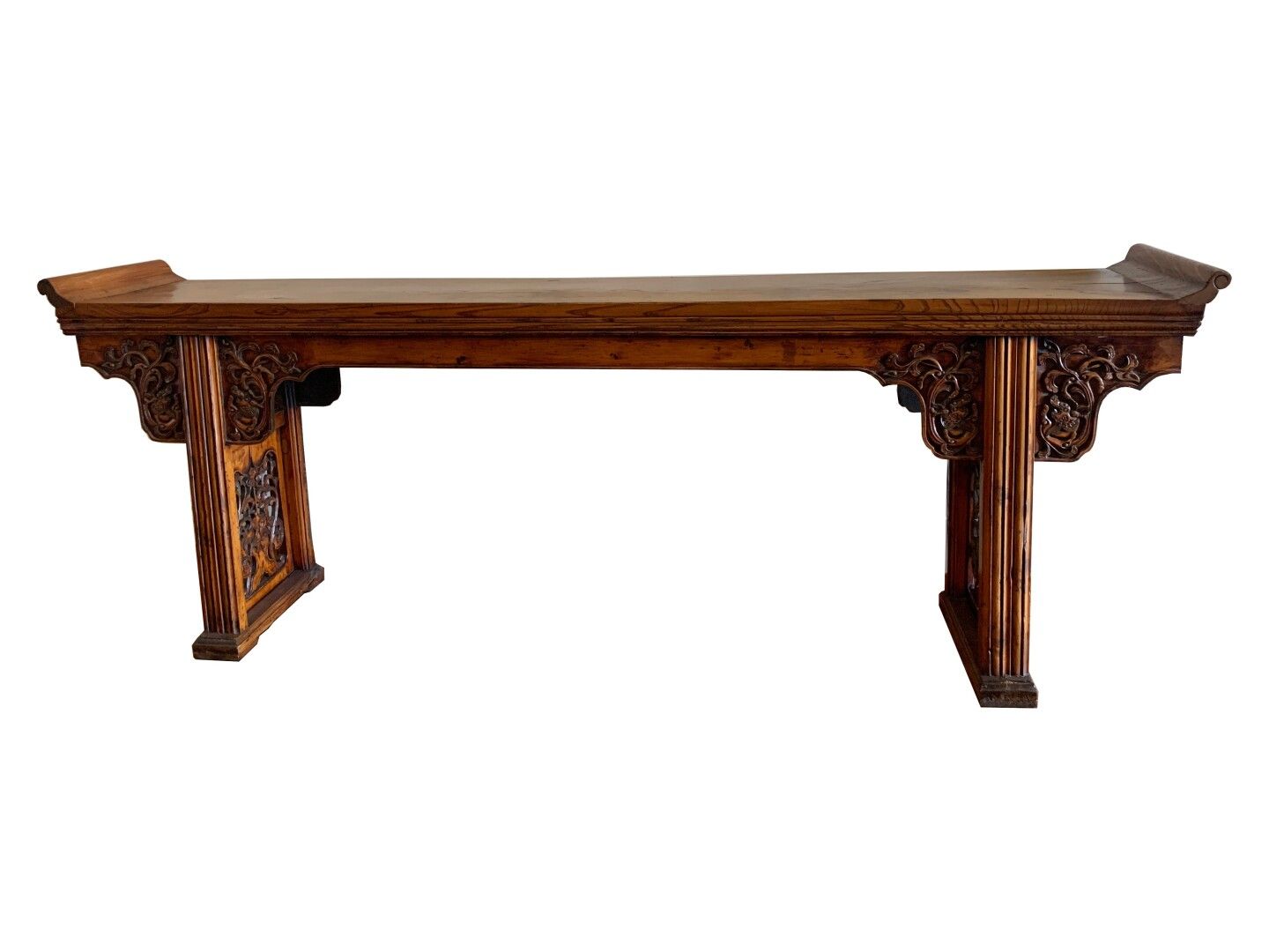 Null CHINA - 20th CENTURY 

Natural wood console, the edges forming scrolls, dec&hellip;