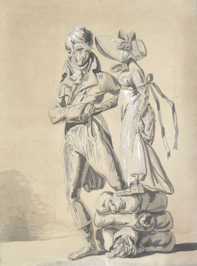 Null 归功于皮埃尔-让-范-雷杰莫特（安特卫普1755-1830）。

勇敢的夫妇："嫁妆

黑色铅笔线条上的灰色水洗和白色水粉高光

尺寸：59 x 45&hellip;