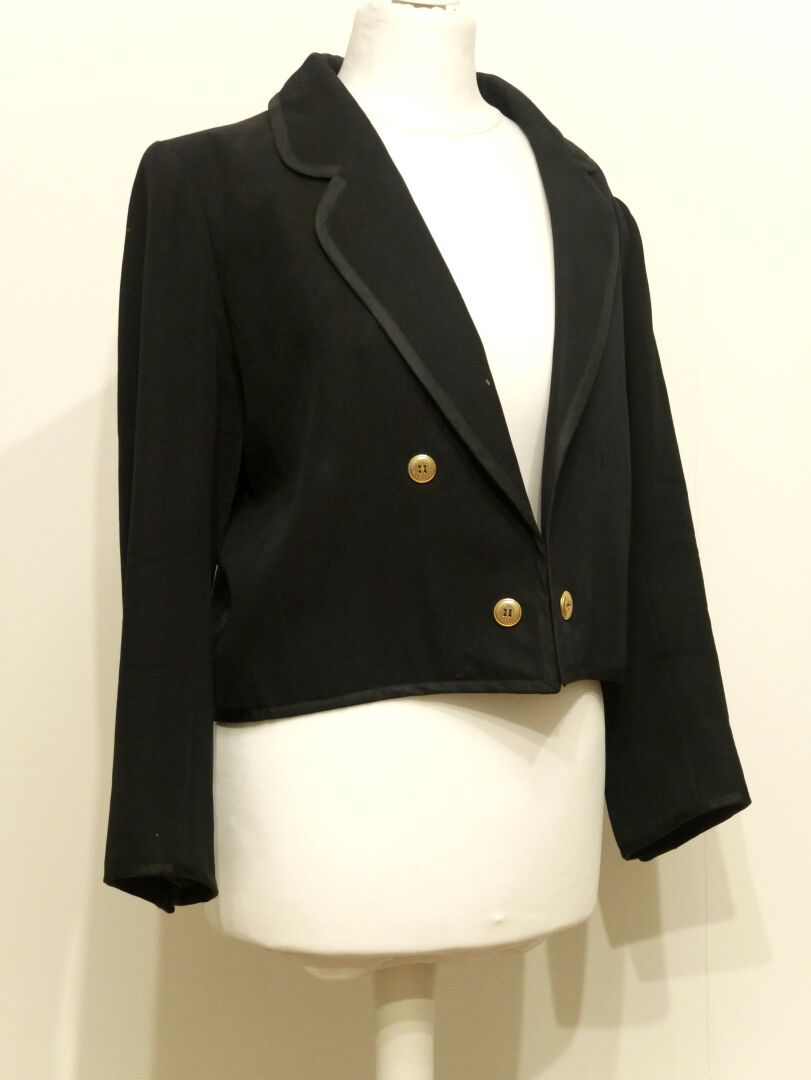Null SAINT LAURENT RIVE GAUCHE 

Short jacket in fine black wool and black trimm&hellip;
