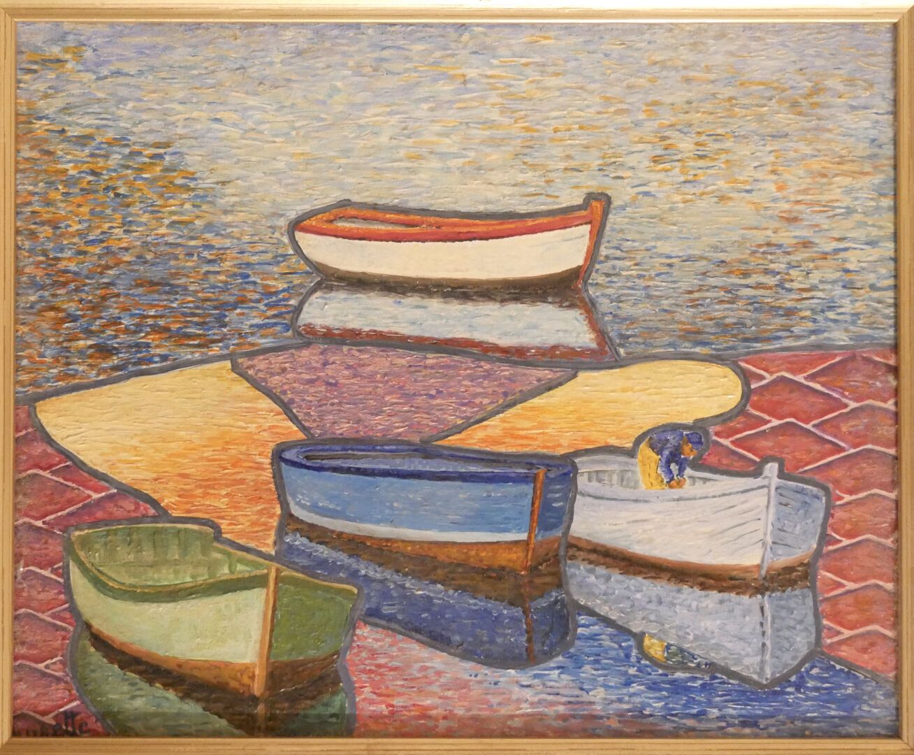 Null XXth CENTURY SCHOOL - Leurette PAZO 

The boats

Oil on canvas 

Signed low&hellip;