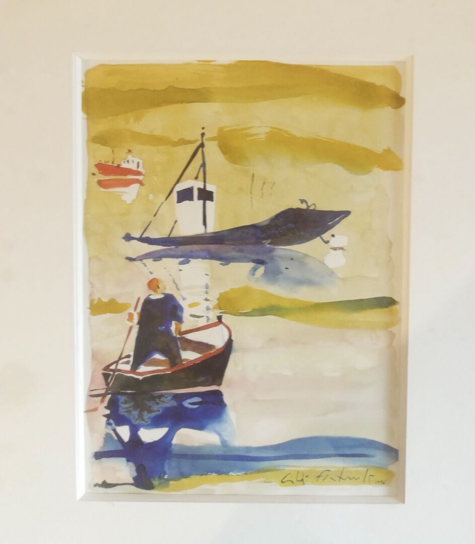 Null XXth CENTURY SCHOOL 

Fisherman and boats 

Watercolor

Signed Gildo ? and &hellip;