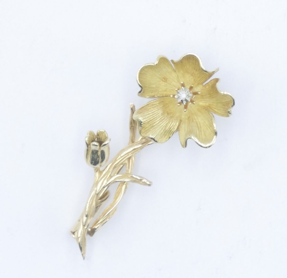 Null SIGLO XX 

Broche de oro en forma de flor en flor centrada con un brillante&hellip;