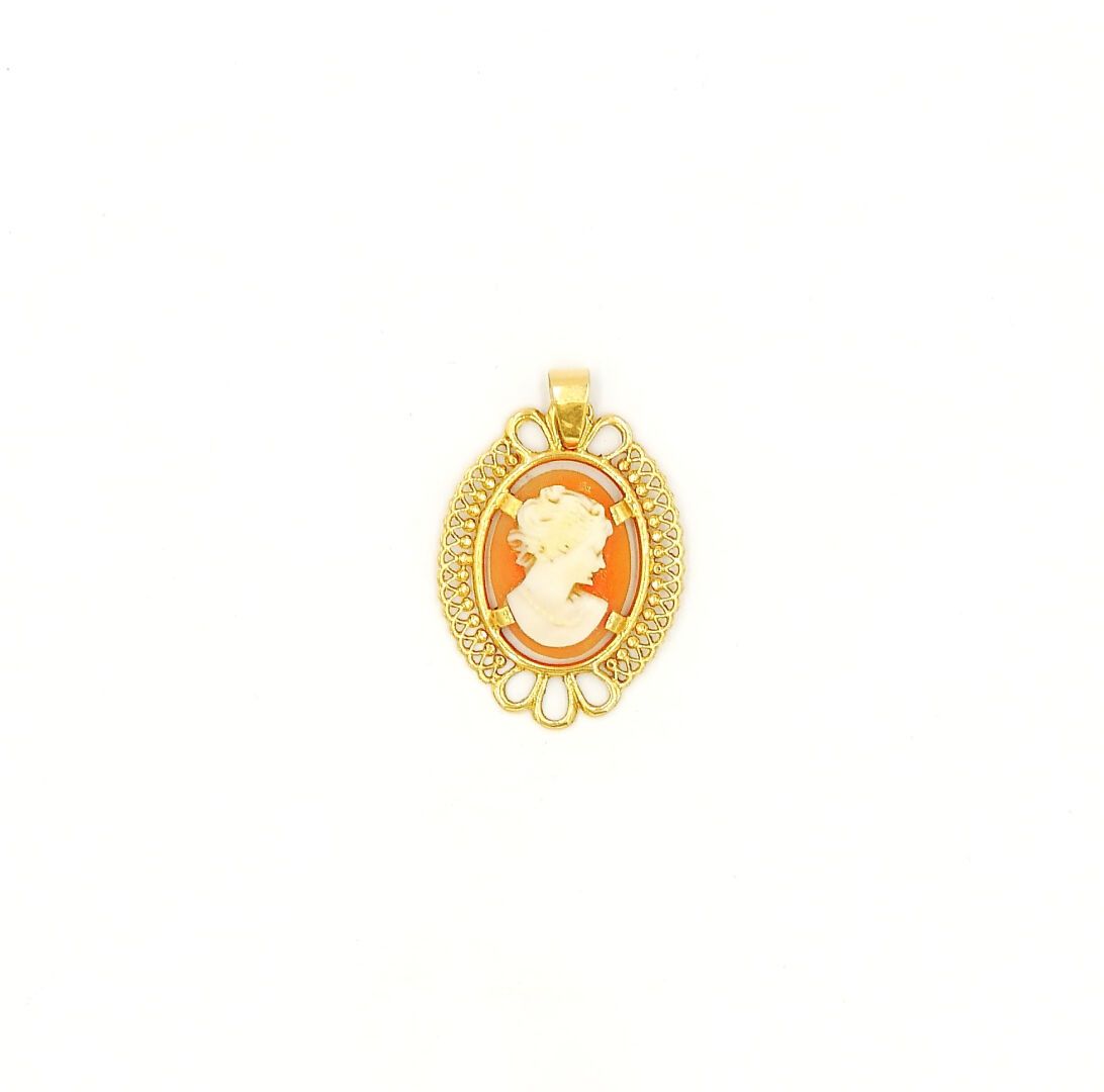 Null 20th CENTURY 

Cameo pendant with a woman's profile, openwork setting in go&hellip;