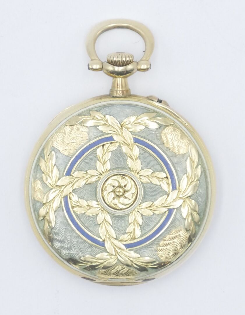 Null 1838 - 1919 

Kragenuhr aus 750/1000er Gold, die Rückseite mit guillochiert&hellip;