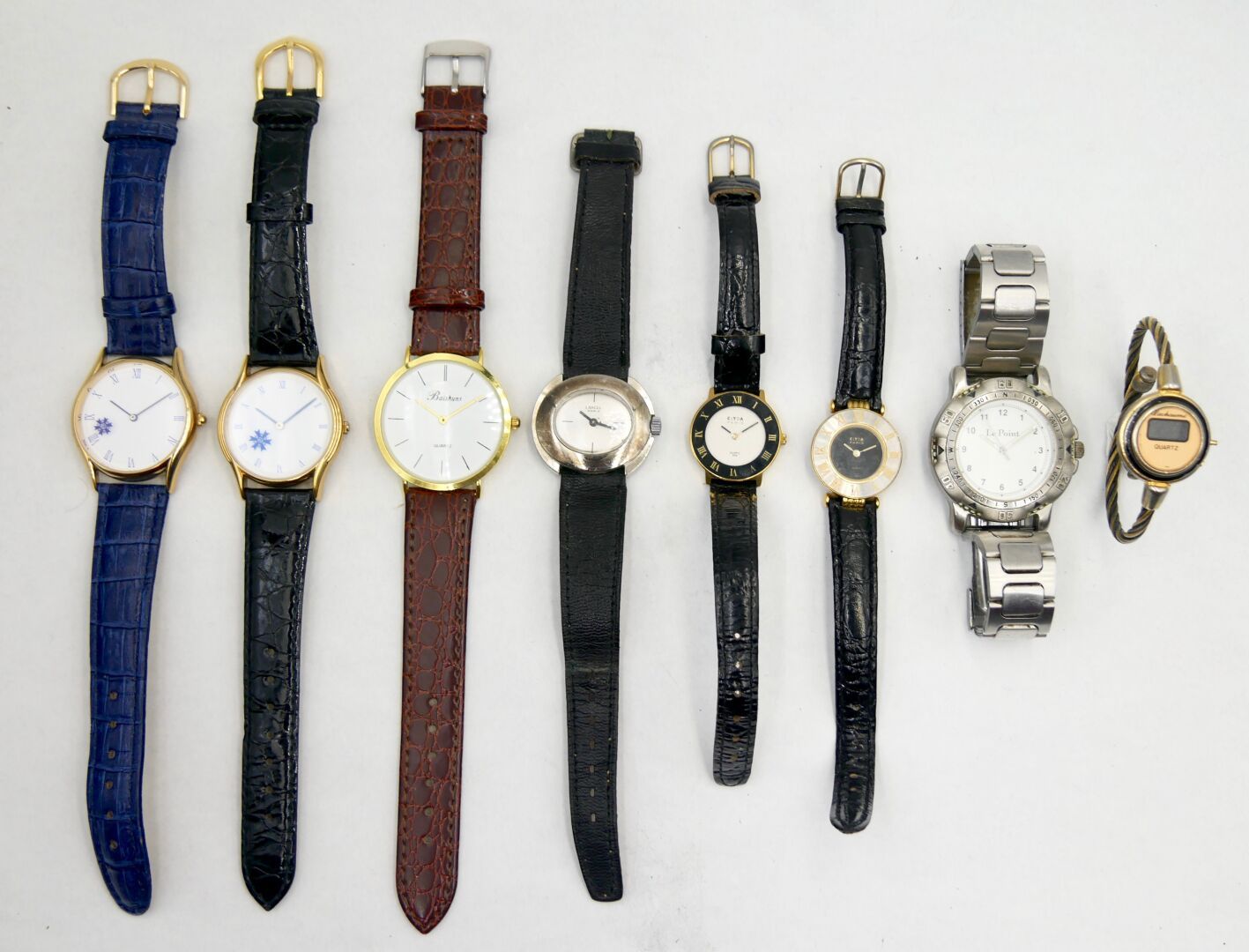 MONTRES 
Lot de 8 montres bracelet diverses dont Clyda, Lachaume, Le Point, Lanc&hellip;