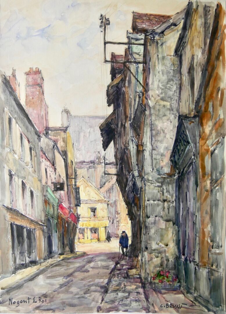 C. BRUNT (1920) 
Rue de Nogent-le-Rotrou 
Gouache, crayon et feutre sur papier 
&hellip;