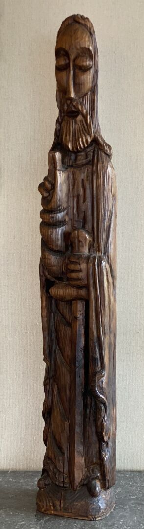 Null 20. Jahrhundert 

Kriegerischer Mönch 

Skulptur auf Holz 

H. : 94 cm. 37 &hellip;