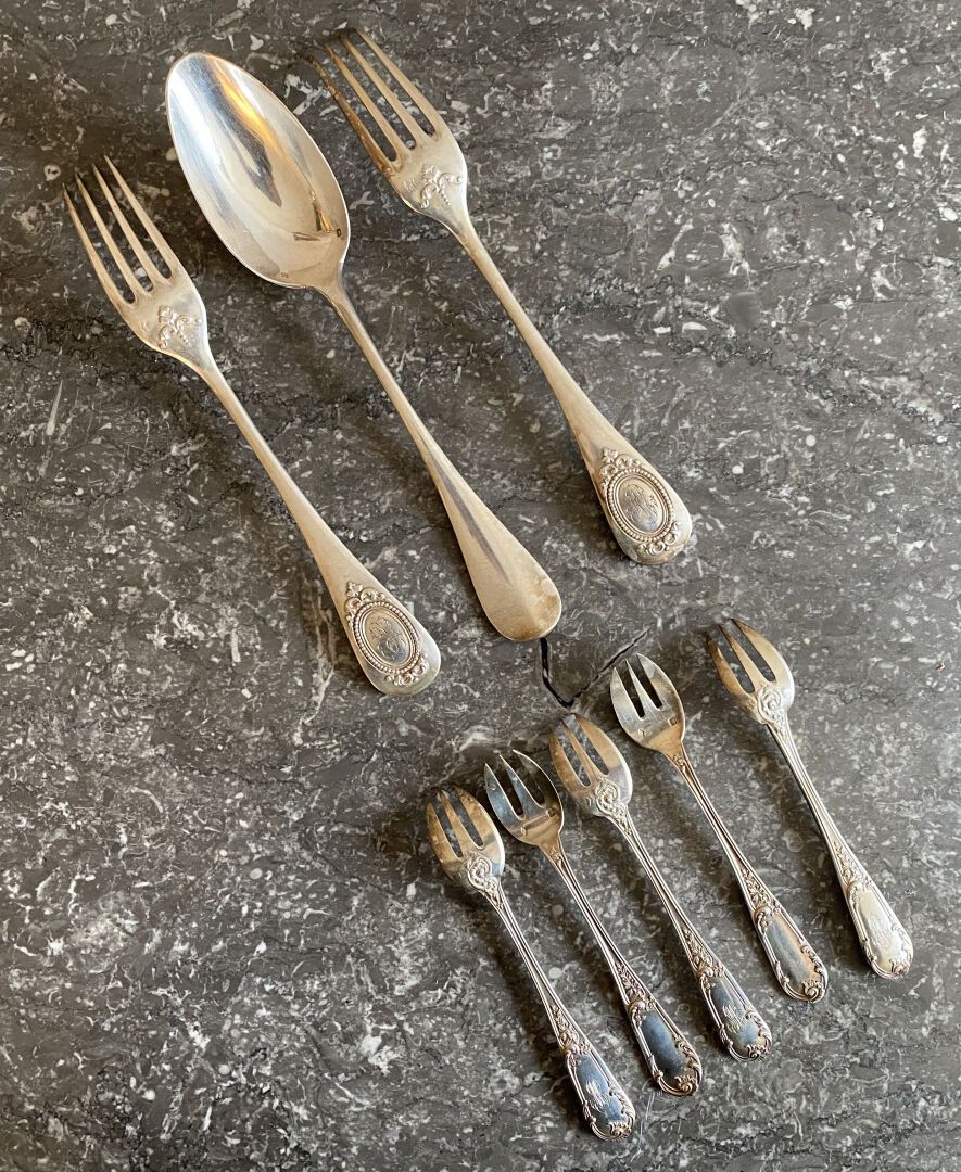 Null XIXth CENTURY

Lot in silver 950/1000e including : 

- A cutlery and a fork&hellip;