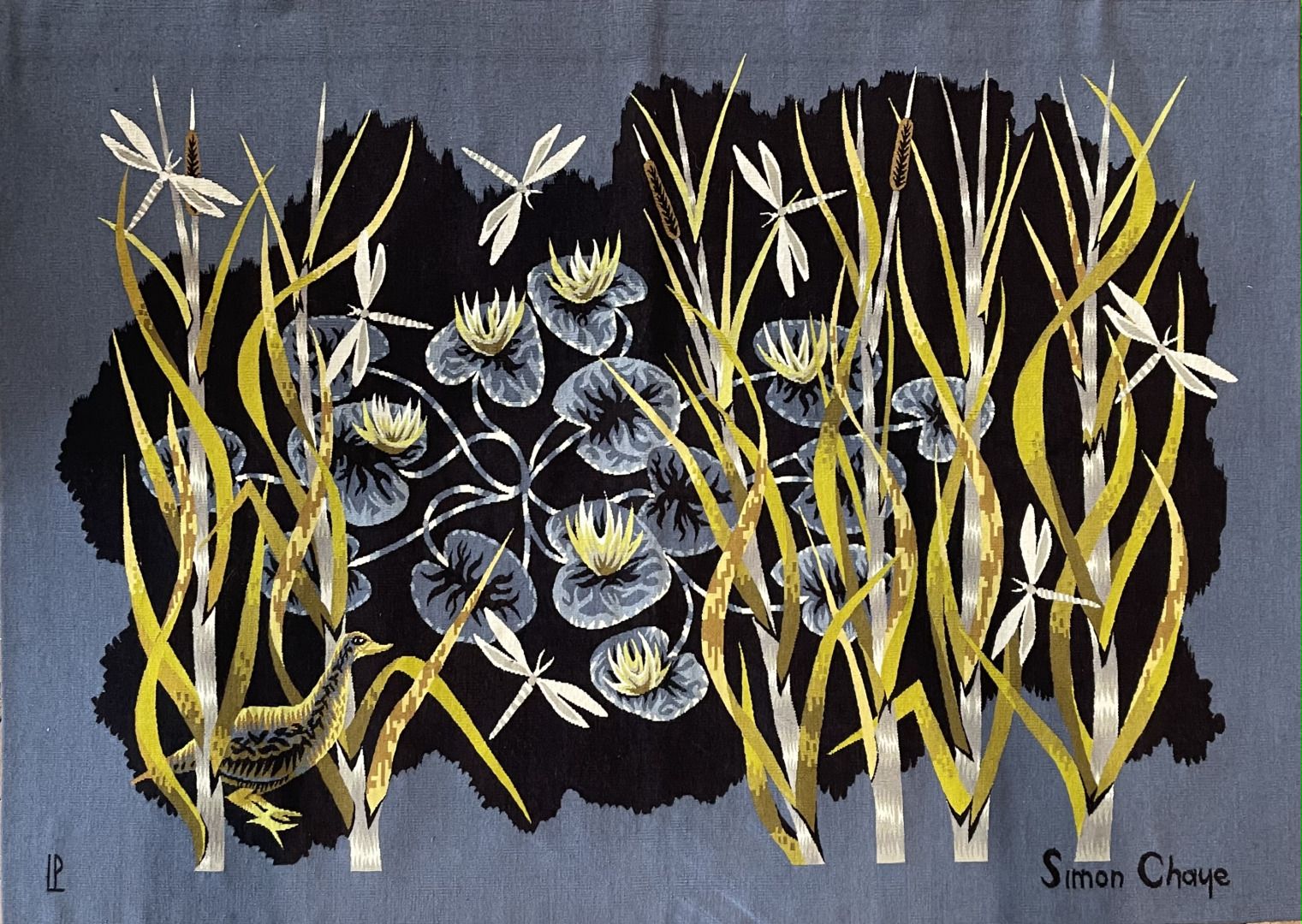 Simon CHAYE (1930) 
池塘 
奥布松挂毯，在皮埃尔-勒古埃的作坊里织成，仿照西蒙-夏伊的纸盒。 
挂毯左下方有Monogrammed LP，右&hellip;