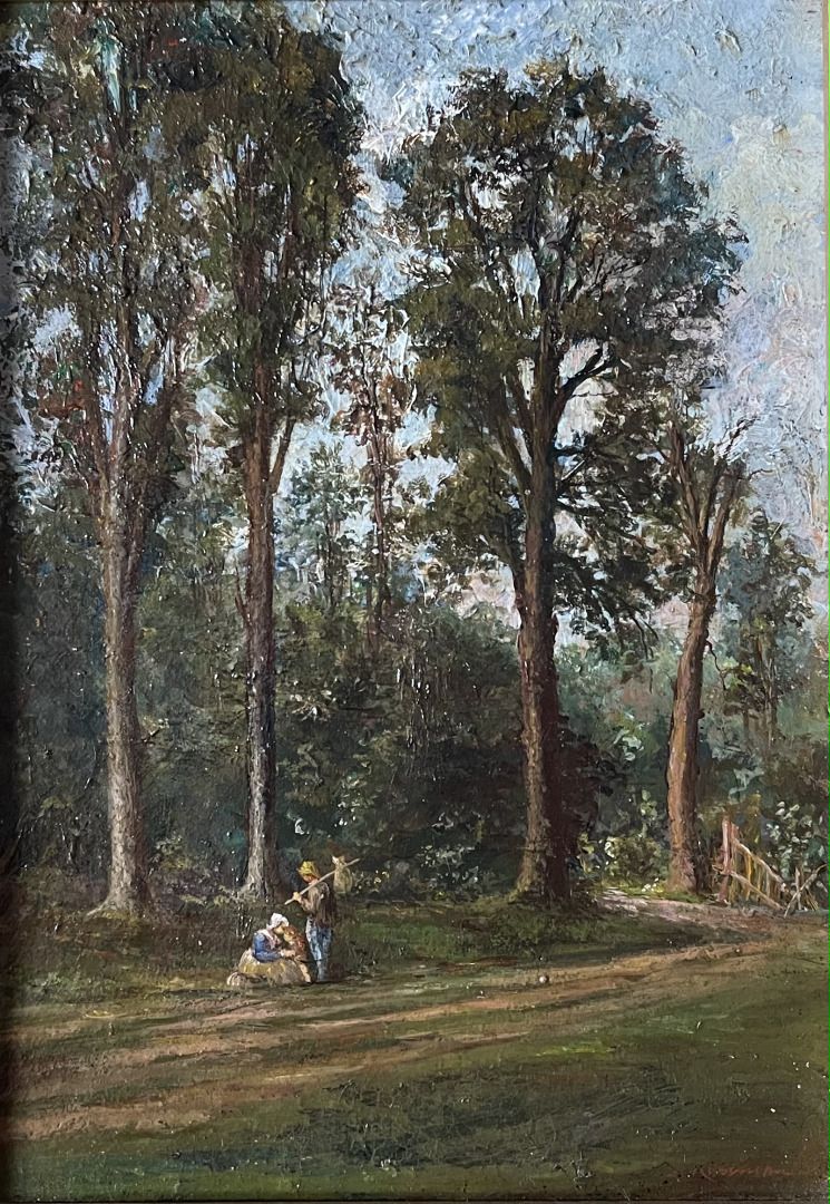 Null 19世纪的学校

森林中的散步

布面油画

签名右下：Rieuman ?

镀金木框

尺寸：22 x 16 cm. 8,66 x 6,3 in.
&hellip;