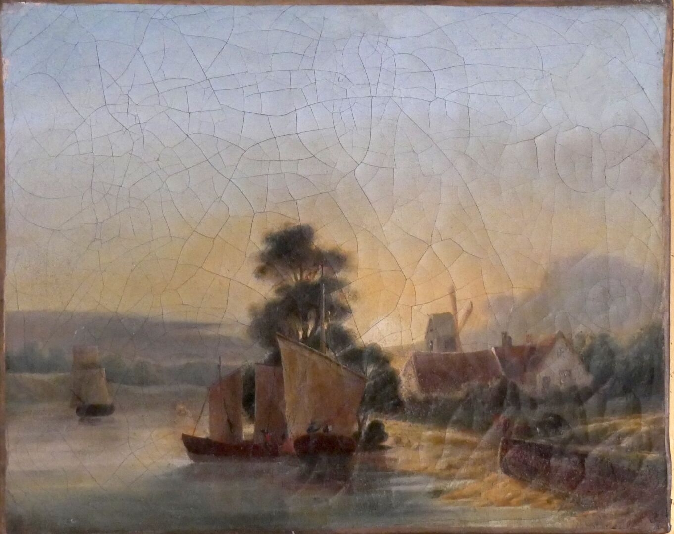 Null 19世纪的颜色

黄昏时分的船只

布面油画

镀金木框

尺寸：21.5 x 26.8 cm. 8 1/3 x 10.5 in.

带画框尺寸：46&hellip;