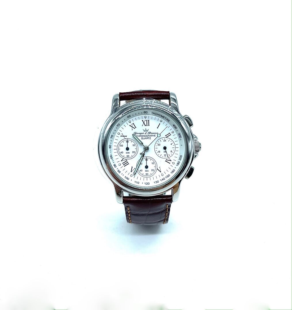 Null YOUNGER UND BRESSON 

Herrenchronographen-Armbanduhr aus Stahl, weißgrundig&hellip;