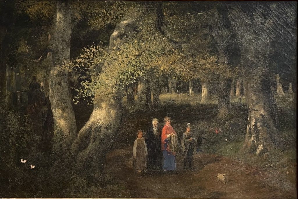 Null 阿道夫-马蒂亚尔-波特蒙 (1828-1883)

树林中的散步

布面油画

右下方有签名

木质框架和镀金灰泥

尺寸：55,5 x 82 cm.&hellip;