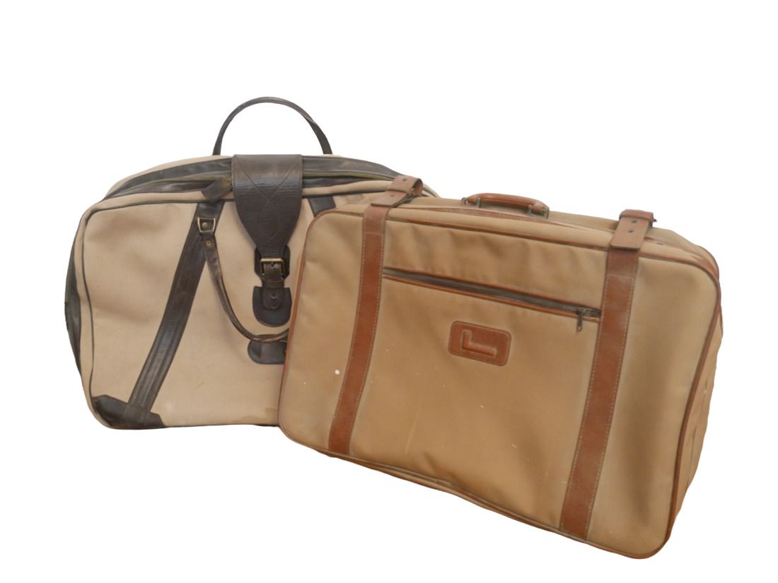 Null LANCEL & LUGGAGE 

Set of two suitcases in beige fabric and natural leather&hellip;