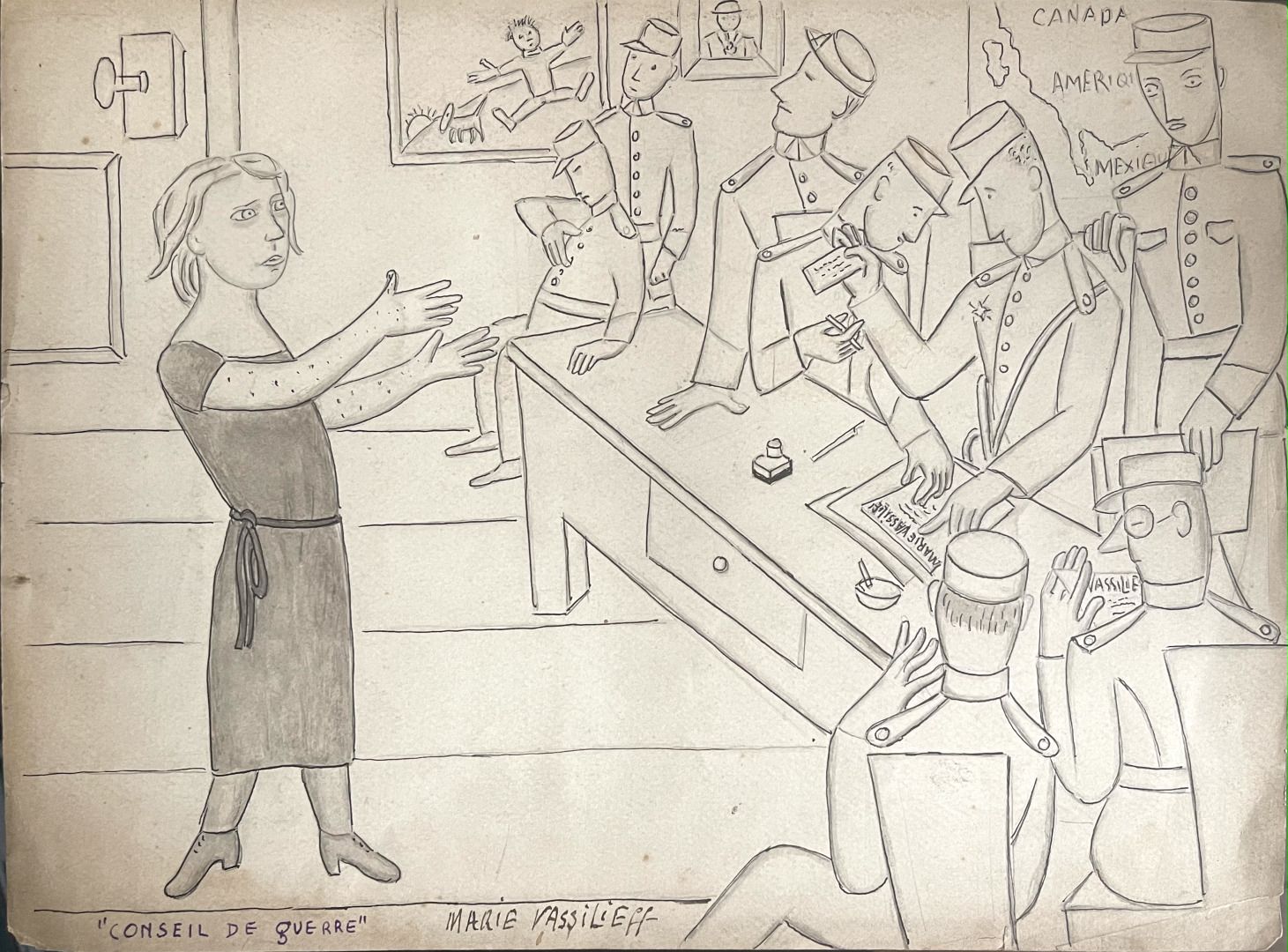 Null 玛丽-瓦西里耶夫（斯摩棱斯克1884年-马恩河畔诺真1957年）。

战争委员会

纸上铅笔和墨水

左下角有标题和签名的Marie Vassilie&hellip;