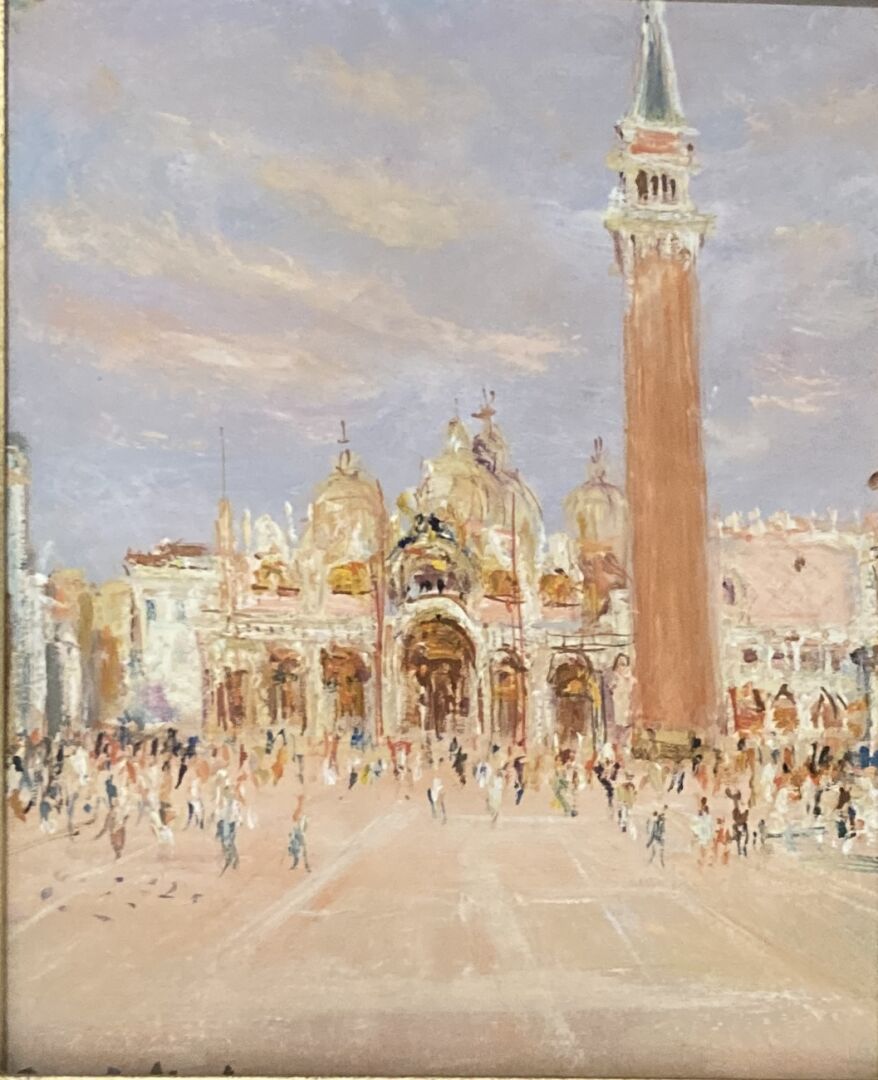 Null 塞尔吉-贝洛尼 (1925-2005) 
圣马可，威尼斯 
纸板上的油彩 
左下角有签名 
有框 
尺寸：27 x 22 cm. 8 3/4 x 10&hellip;