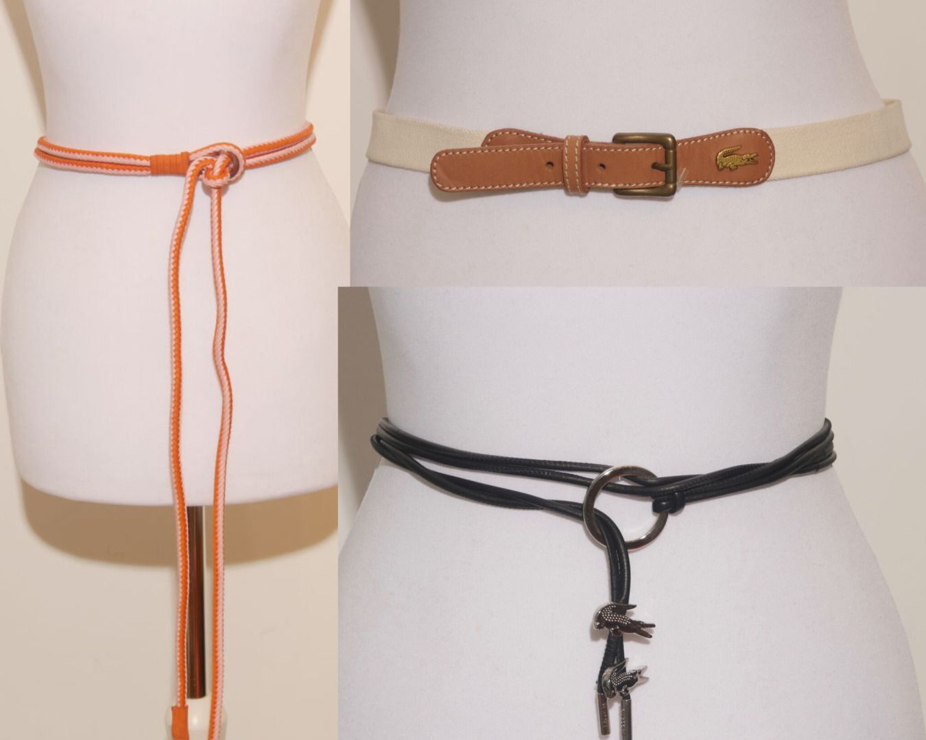 Null LACOSTE
Set of three belts: 
- White belt and tan leather 
- Pink and orang&hellip;