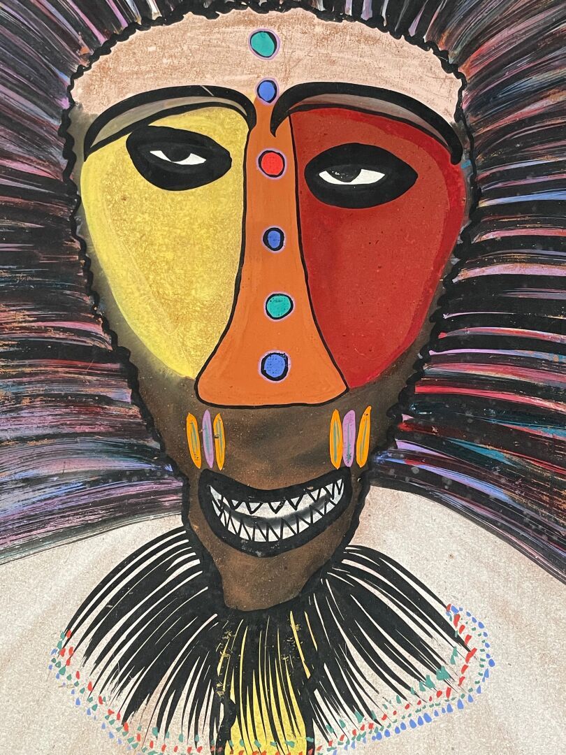 Null Marcel GOTENE (1939-2013) - Congo 
Retrato de hombre 
Pintura sobre isorel &hellip;