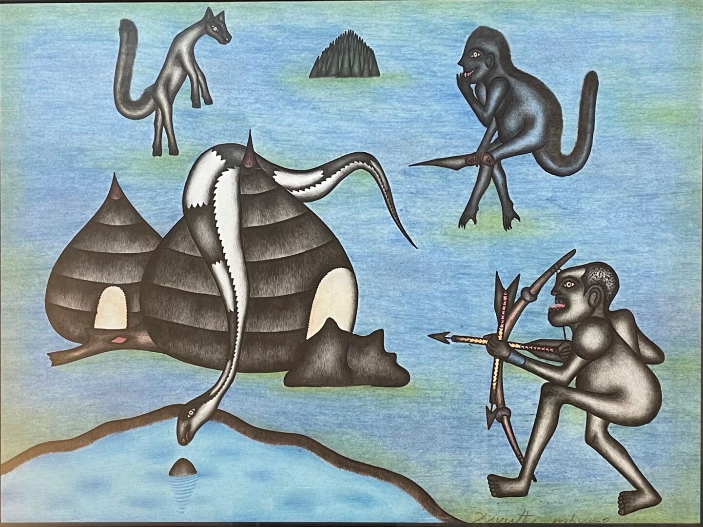 Null Kivuthi MBUNO (1947) 
La chasse au serpent 
Crayons de couleurs sur papier &hellip;