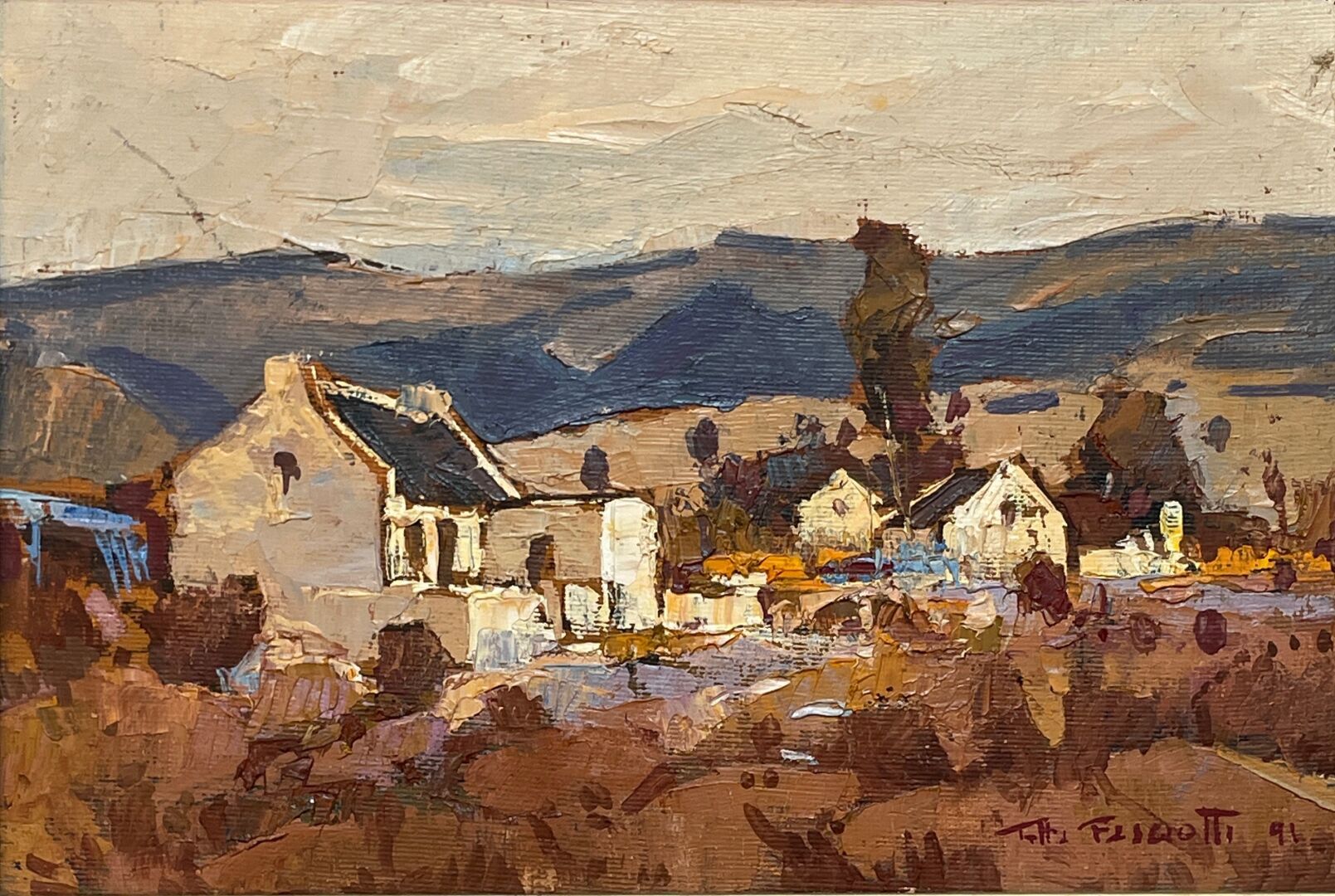 Null 蒂塔-法斯奥蒂(1927-1993) - 南非 
有房子的风景 
伊索莱尔上的油彩 
右下方有签名和日期91 
有框架 
尺寸：16,5 x 24 c&hellip;