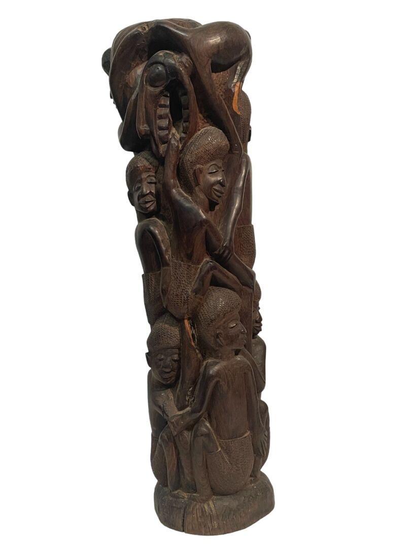 Null 非洲 
非洲类型的雕塑
中等程度的浮雕装饰，有一系列的人物形象 
木质，有黑色铜锈（乌木？）
长：58厘米，22.85英寸。