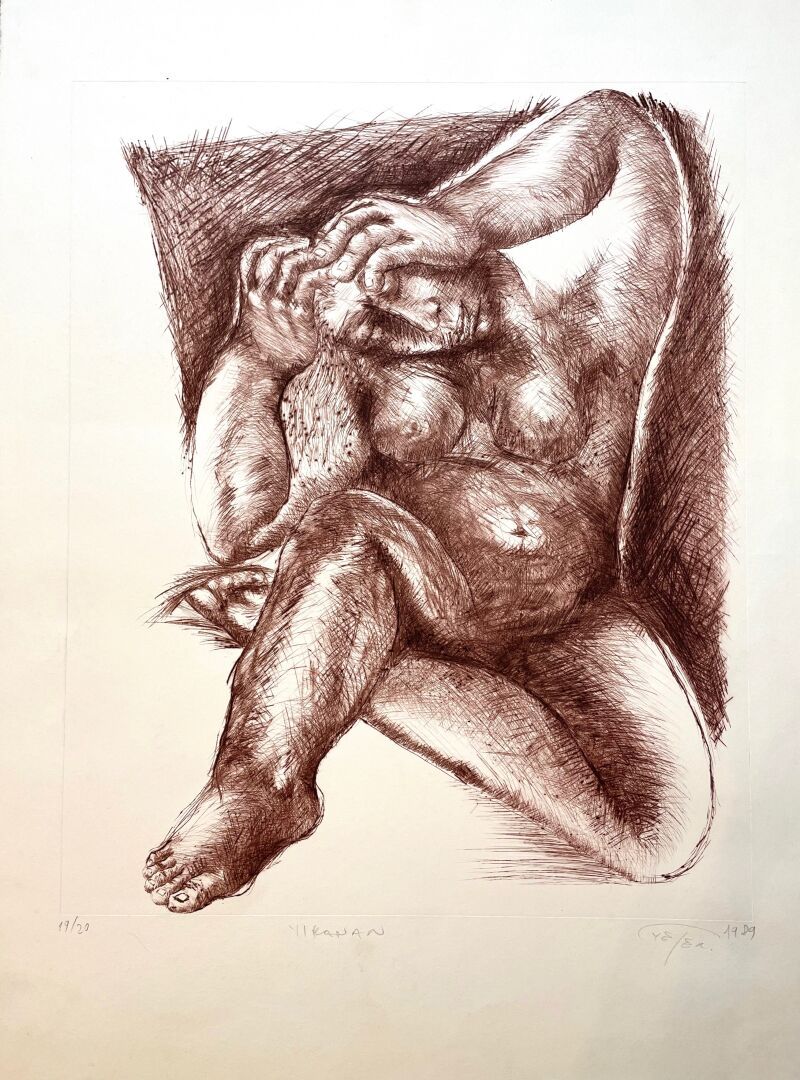 Null 20世纪 
躺着的裸体女人 
彩色雕刻，贴在伊索尔上 
编号为19/20，标题为Yikanan，底部有铅笔签名（难以辨认）和日期1989年 
作品尺寸&hellip;