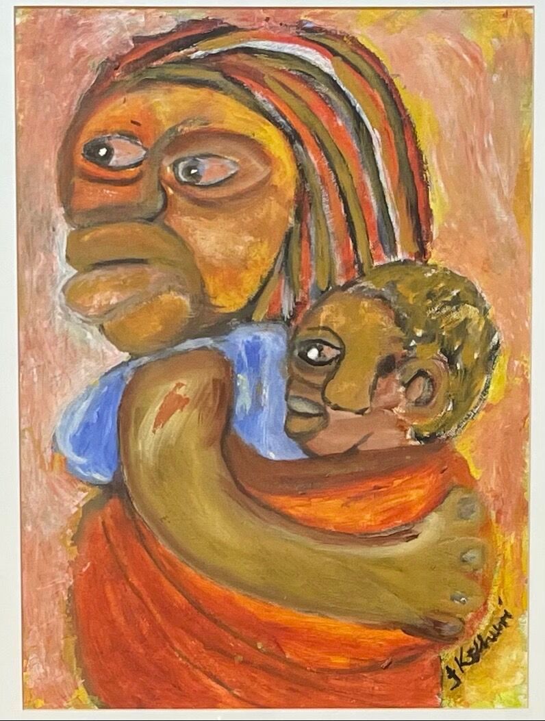 Null Francis KAHURI (1946) 
Mother and Child / Mère et son enfant 
Huile sur pap&hellip;
