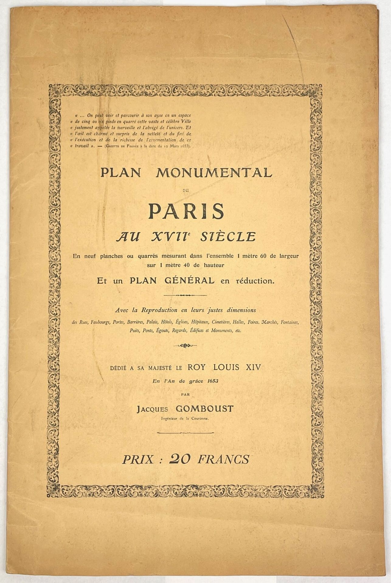 Null Jacques GOMBOUST 
Plan monumental de Paris au XVIIe siècle en neuf planches&hellip;