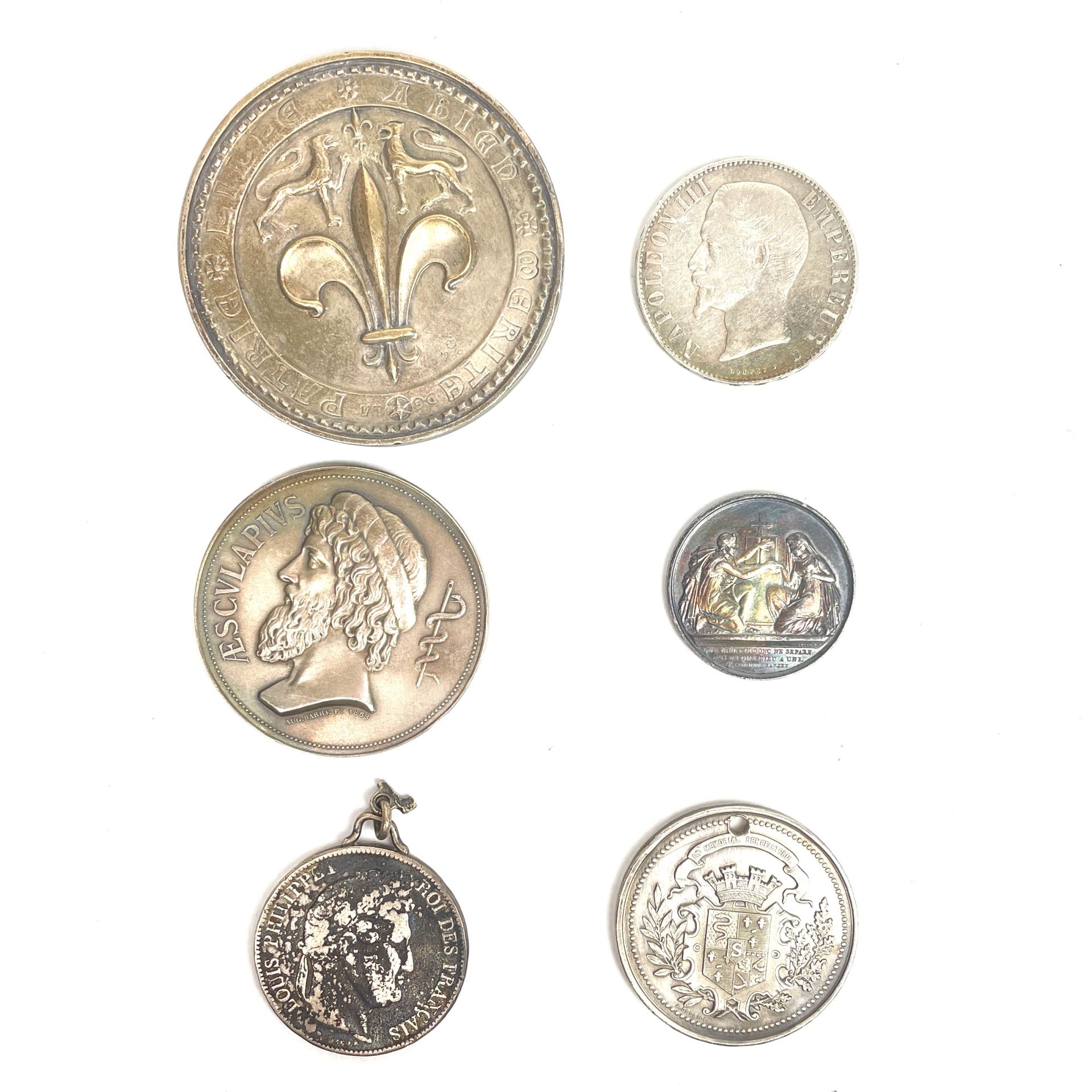 Null FRANCIA 
Lote de 6 monedas y medallas de plata que incluye : 
- 5 francos F&hellip;