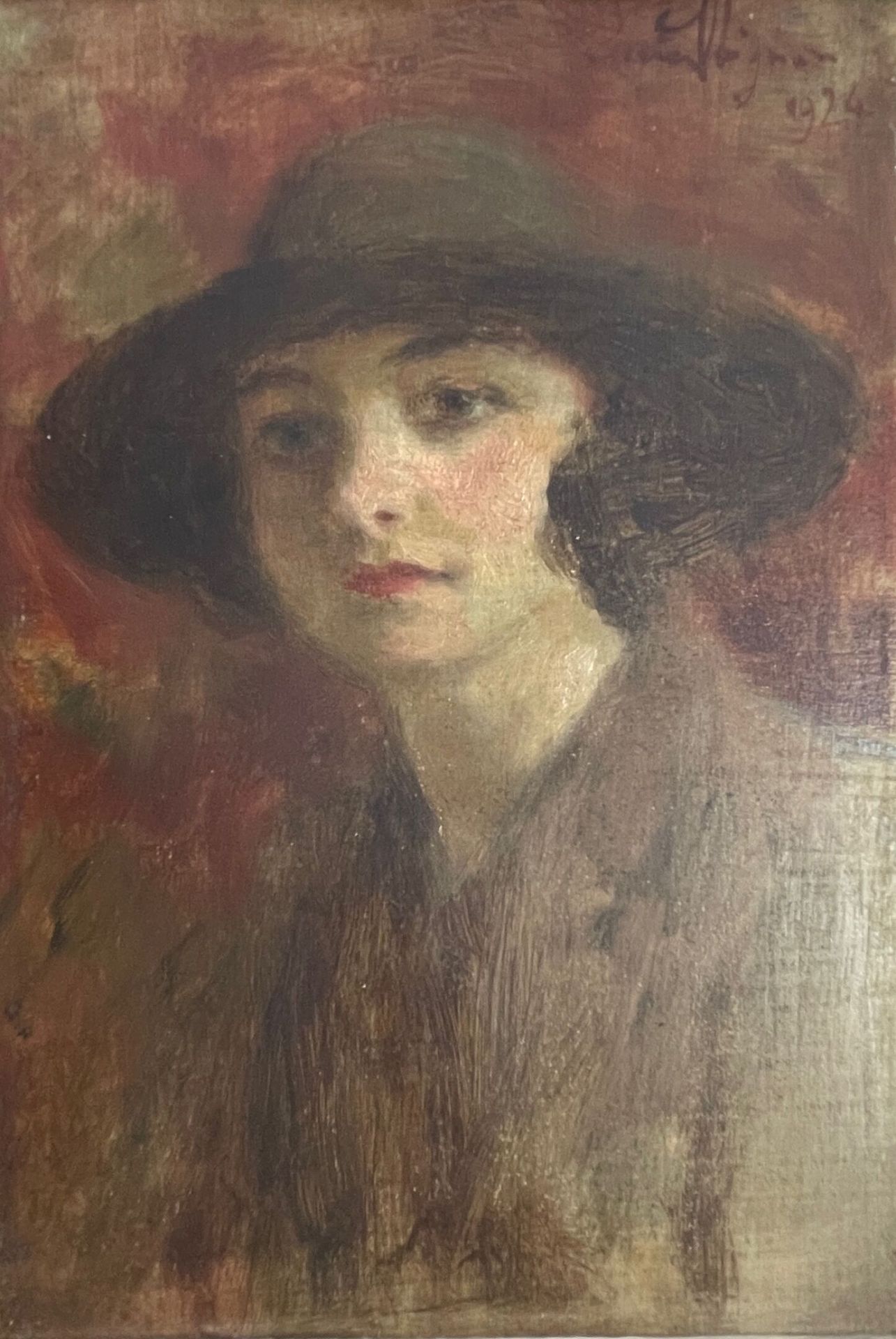 Null Lucien MIGNON (1865-1944)
Jeune femme au chapeau 
Huile sur panneau 
Signée&hellip;