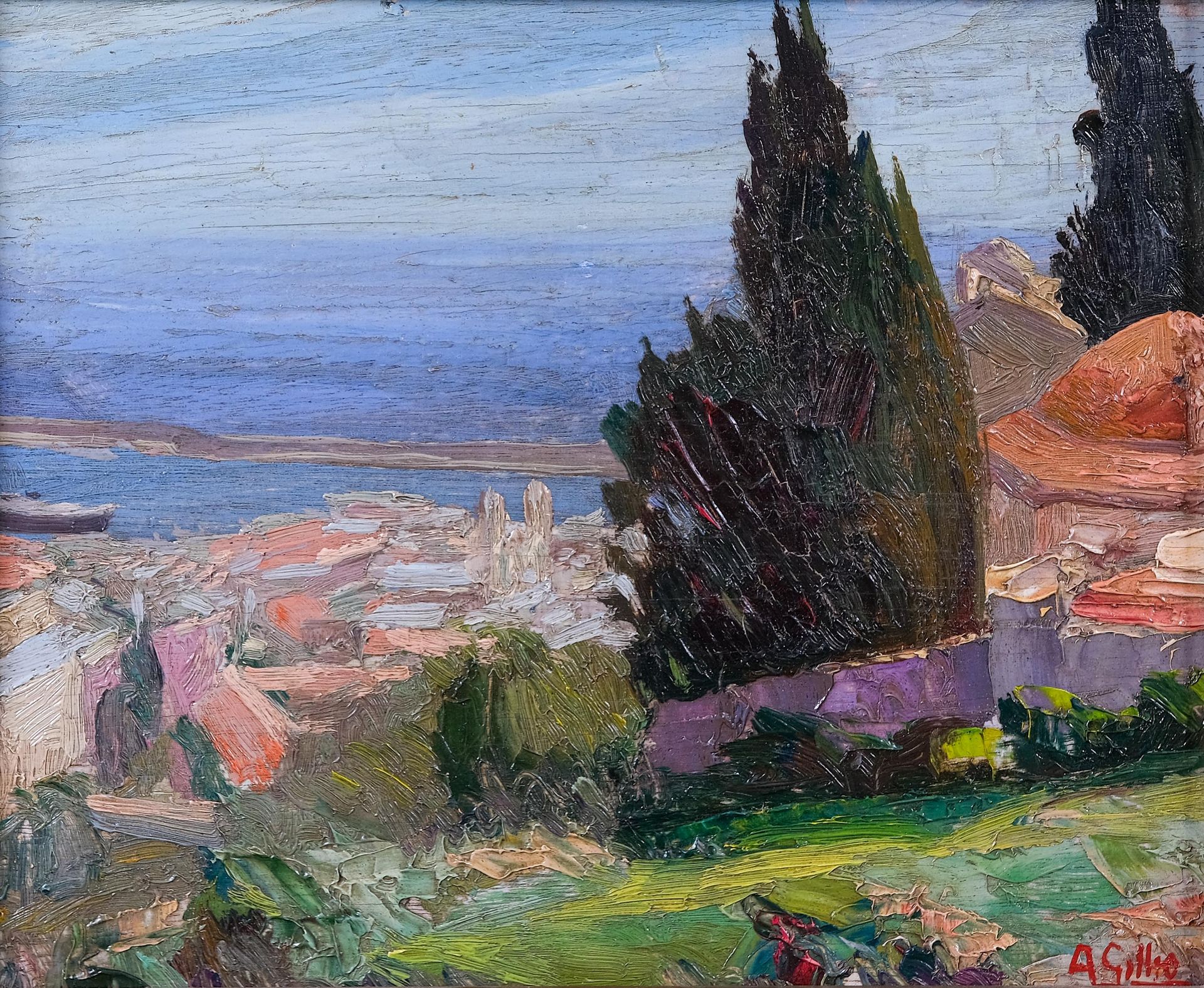 Null Albert GILLIO (1892-1964) 

Les hauteurs de Bastia, Corse 

Huile sur panea&hellip;