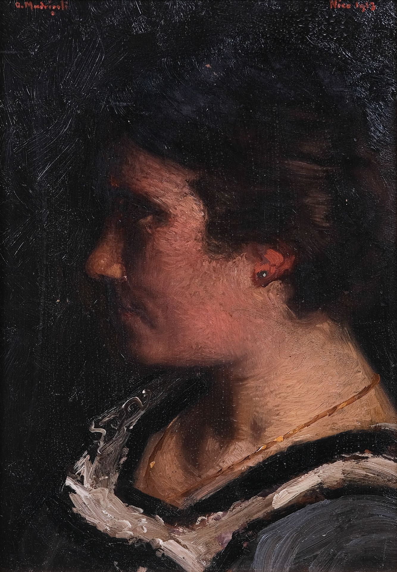 Olynthe MADRIGALI (1887-1950) 
Portrait de Nicoise. 1913 
Huile sur panneau Sign&hellip;