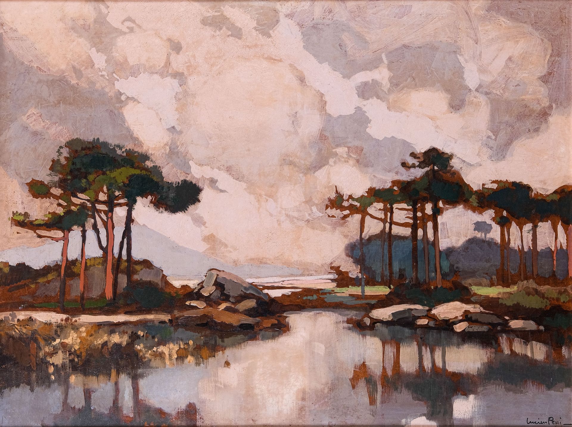 Null Lucien PERI (1880-1948) 

Les pins 

Huile sur isorel Signée en bas à droit&hellip;