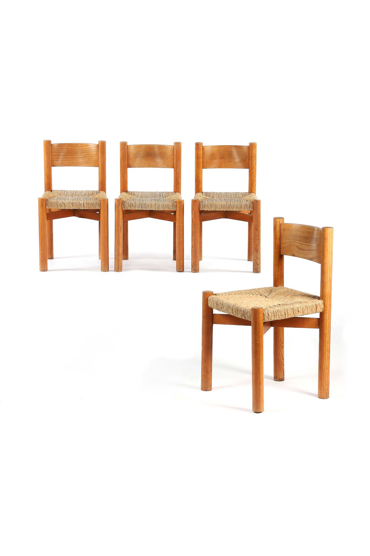 Null Charlotte PERRIAND (1903-1999) 

Suite of 4 chairs called Méribel Paille, p&hellip;