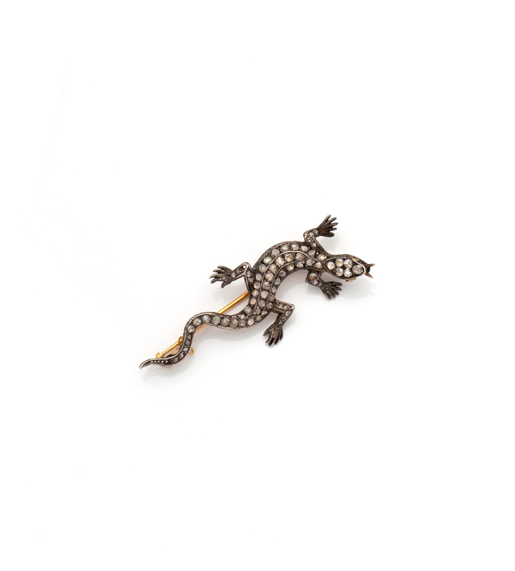 Null 18K (750/1000) rose gold and silver (800/1000) brooch representing a crawli&hellip;