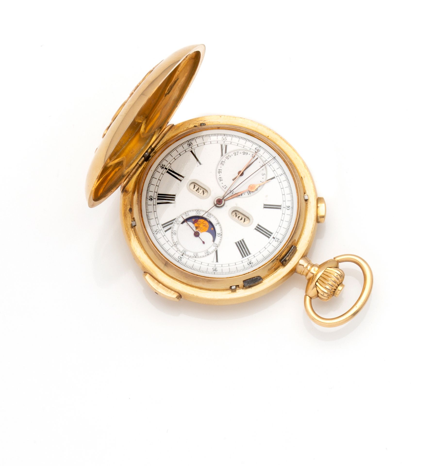 Null 
Reloj cronógrafo con fecha y sonería en oro amarillo de 18 quilates con mo&hellip;