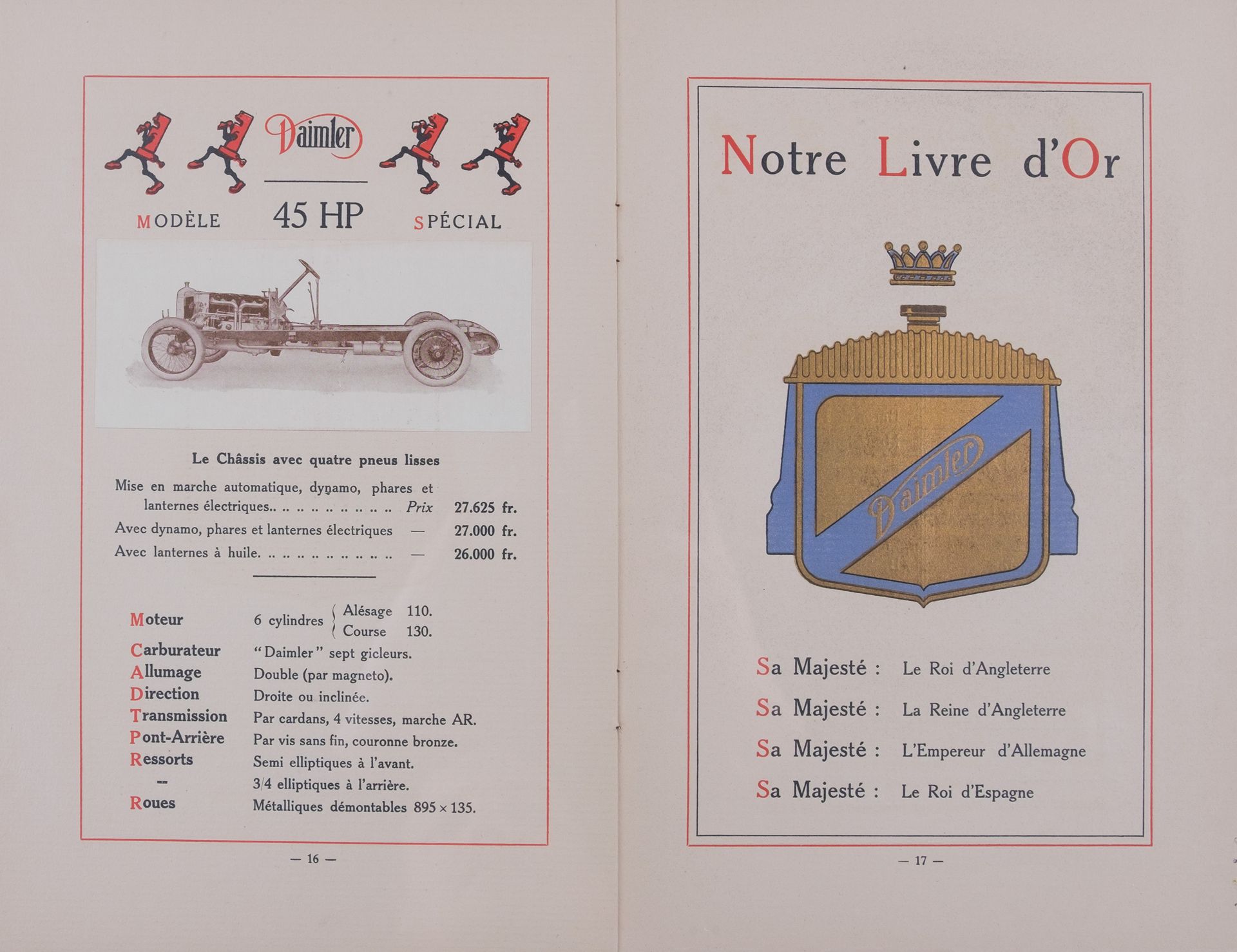 Null DAIMLER，汽车小册子，1914年

精装小册子，有花卉图案和鎏金标题。打印机 "Prieur Dubois, Puteaux -Paris"。4&hellip;
