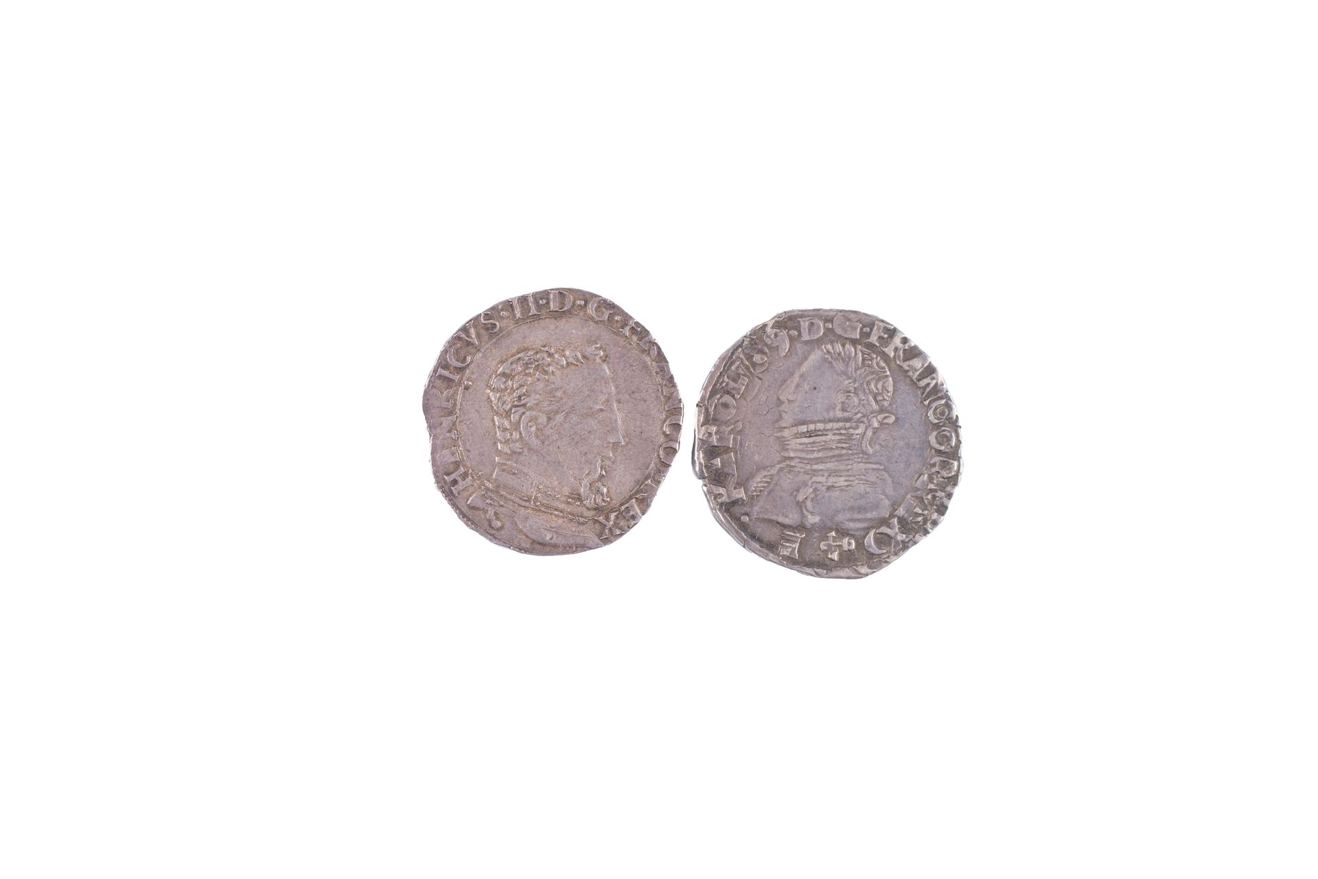 Null 2 monnaies : Charles IX 1560-1574. Teston au nom d’Henri II 1561 M Toulouse&hellip;