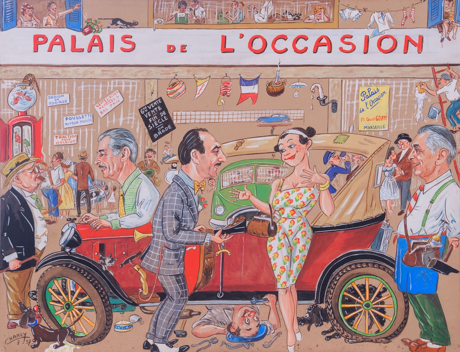 Null CHARLY (Illustrator) "Palais de l'Occasion" Marseille, 1957.

Gouache auf P&hellip;