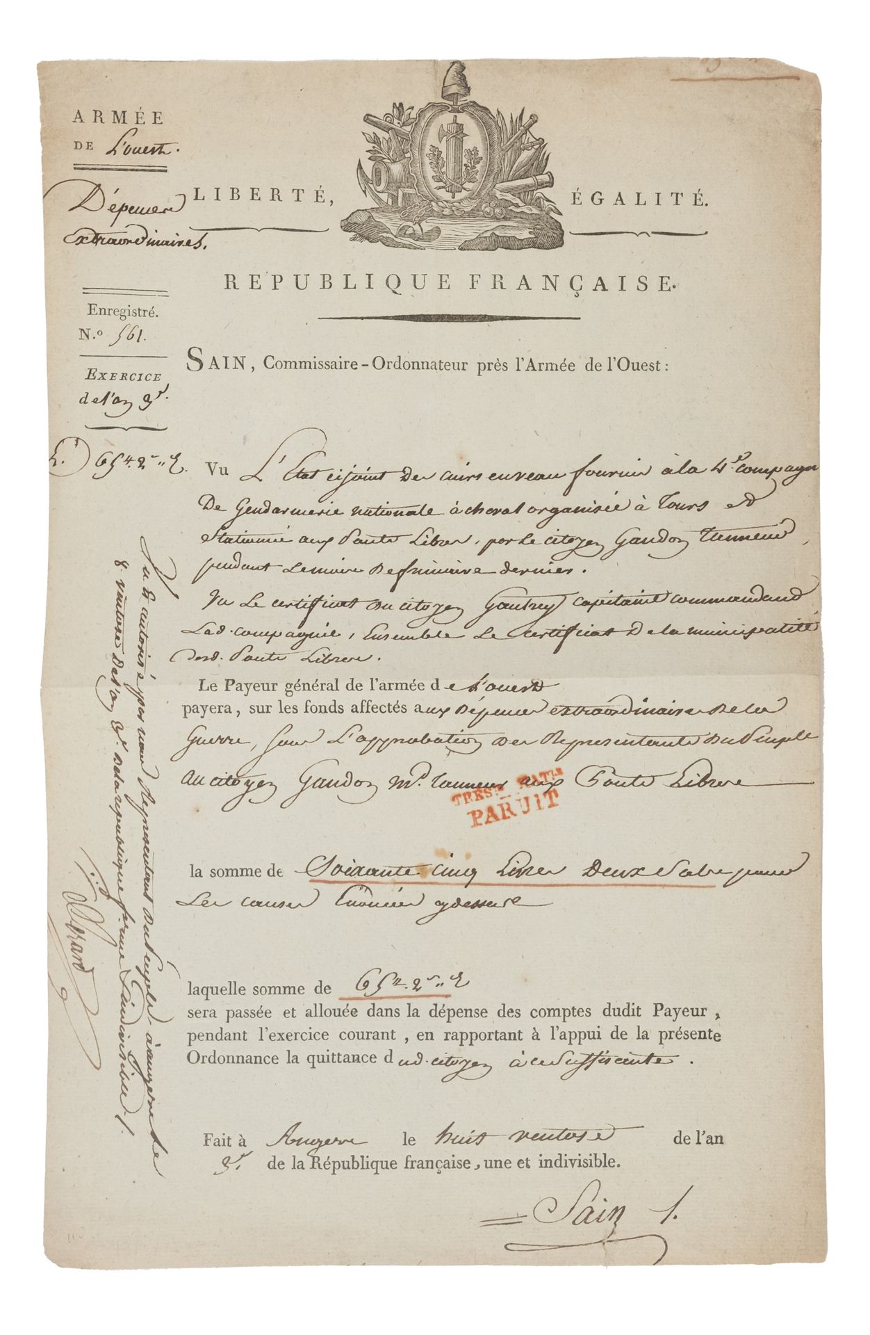 Null [REVOLUTION] Juego de 3 piezas 

- Carta autógrafa 2p. In-4, París, año 5, &hellip;