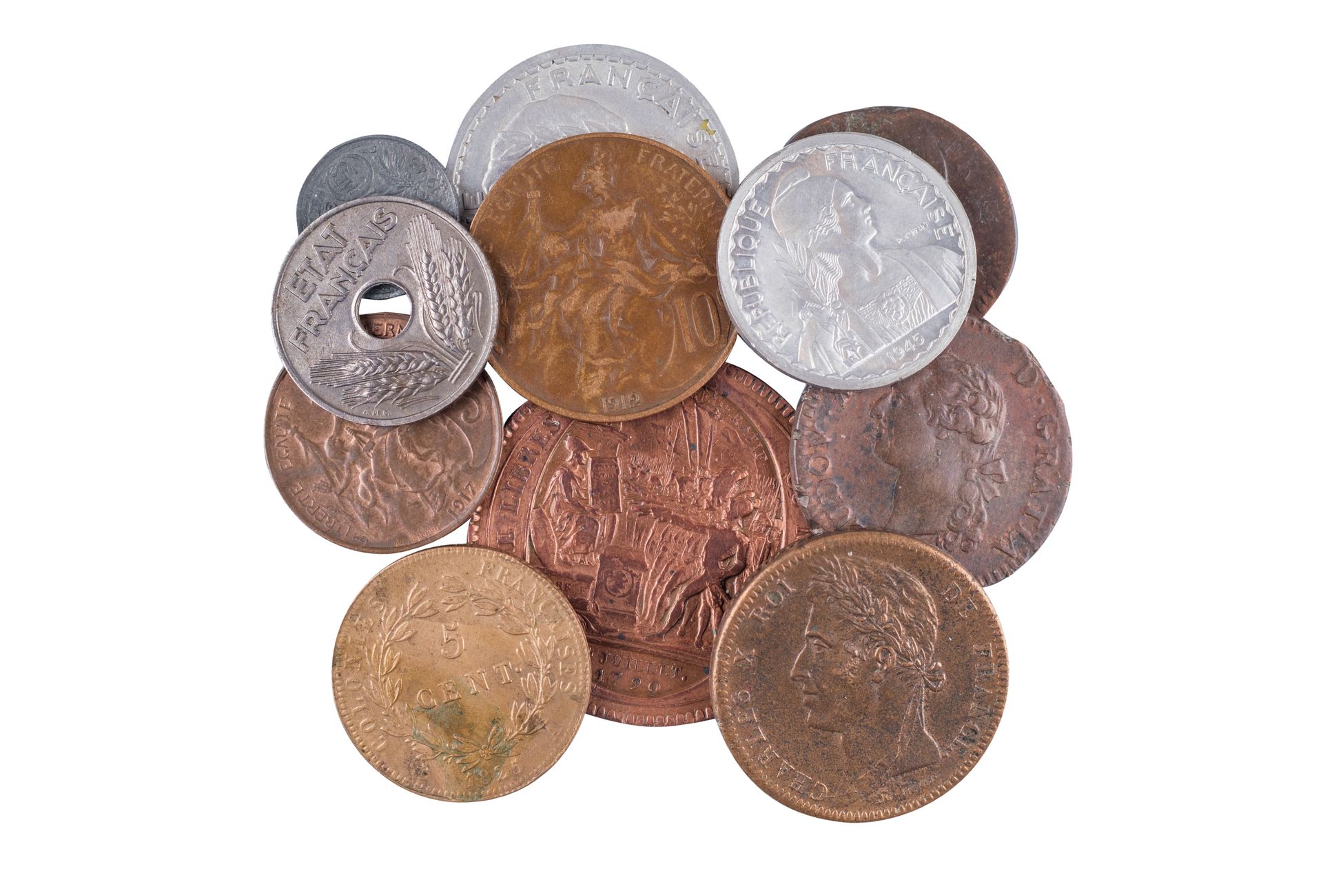 Null 13 monedas : Louis XVI Sol 1791 W Lille, Monneron de 5 Sols An IV 1792, 5 c&hellip;