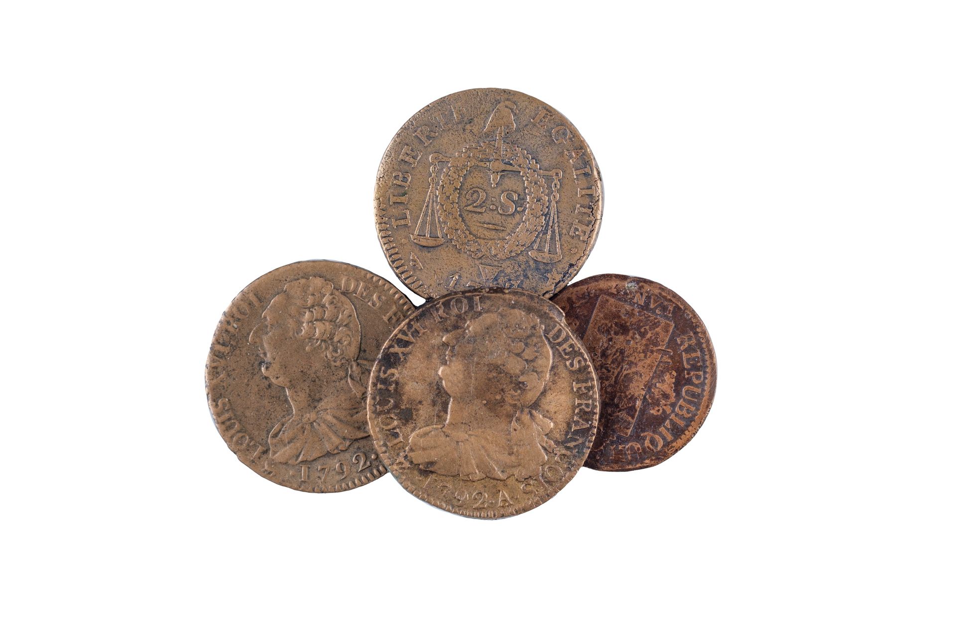 Null 4 monnaies cuivre : Convention 1792-1795. Sol aux balances 1793 AA Metz 10,&hellip;