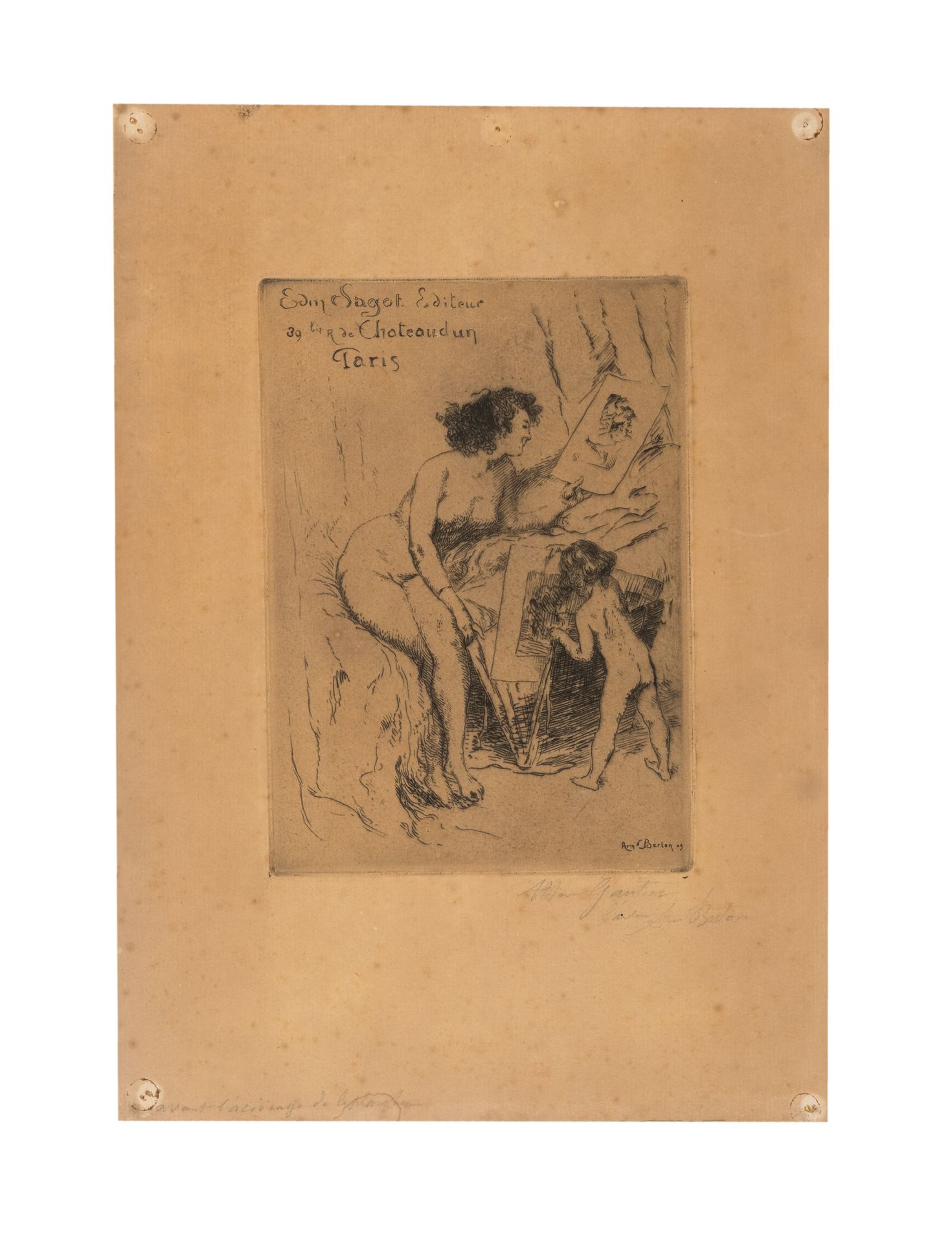 Null 阿尔芒-贝尔通 (1854-1917)

印刷商埃德蒙-萨戈特的广告。

纸上蚀刻，烧制证明，边缘四角有针孔。

纸张：30,5 x 22 cm - &hellip;