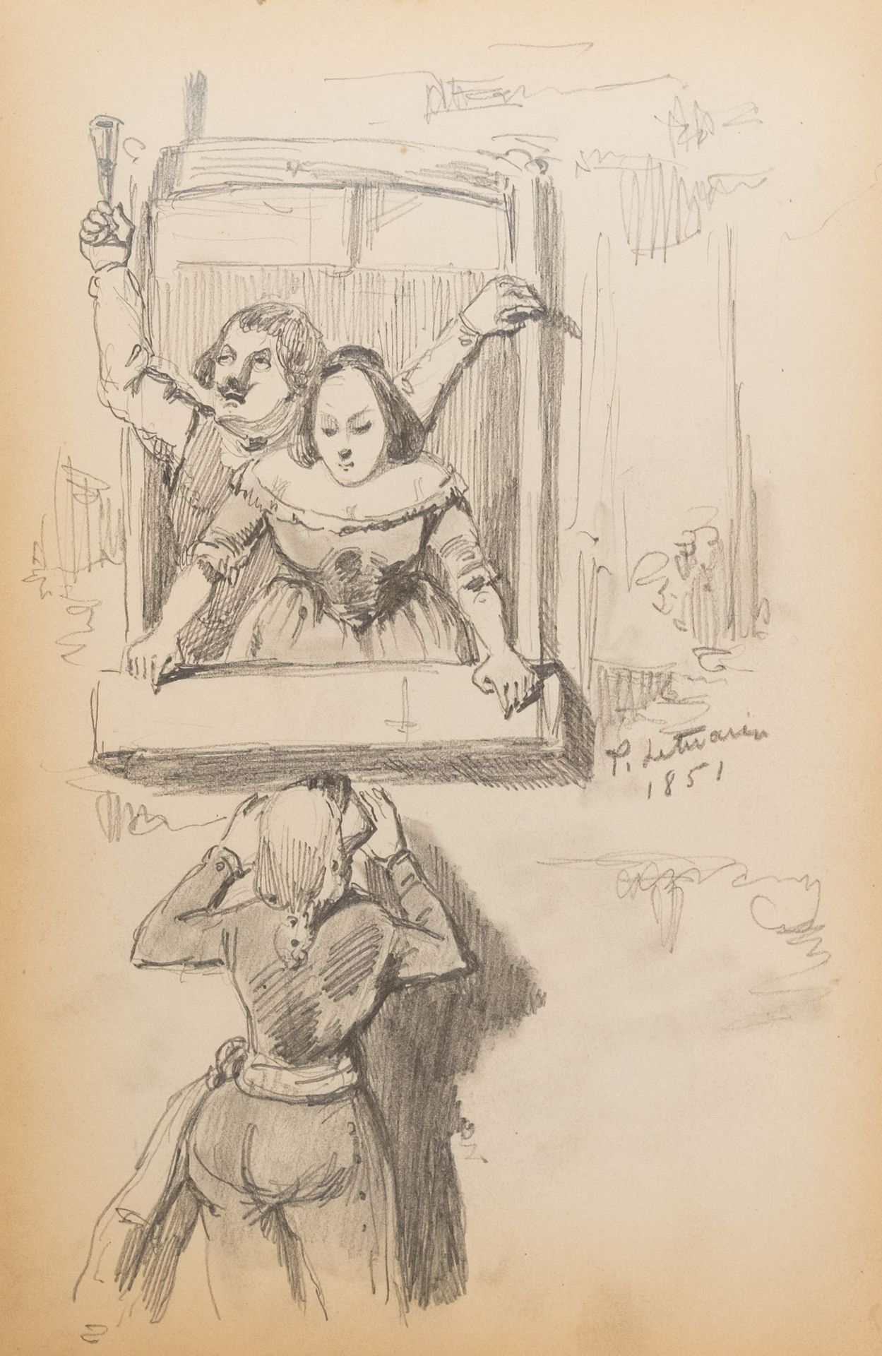 Null 勒图尔-皮埃尔(1798-1884)

类型和漫画的素描本，1848-1856年。

长方形，由45幅纸上石墨画组成，有些有白色的亮点，大多数有签名和&hellip;