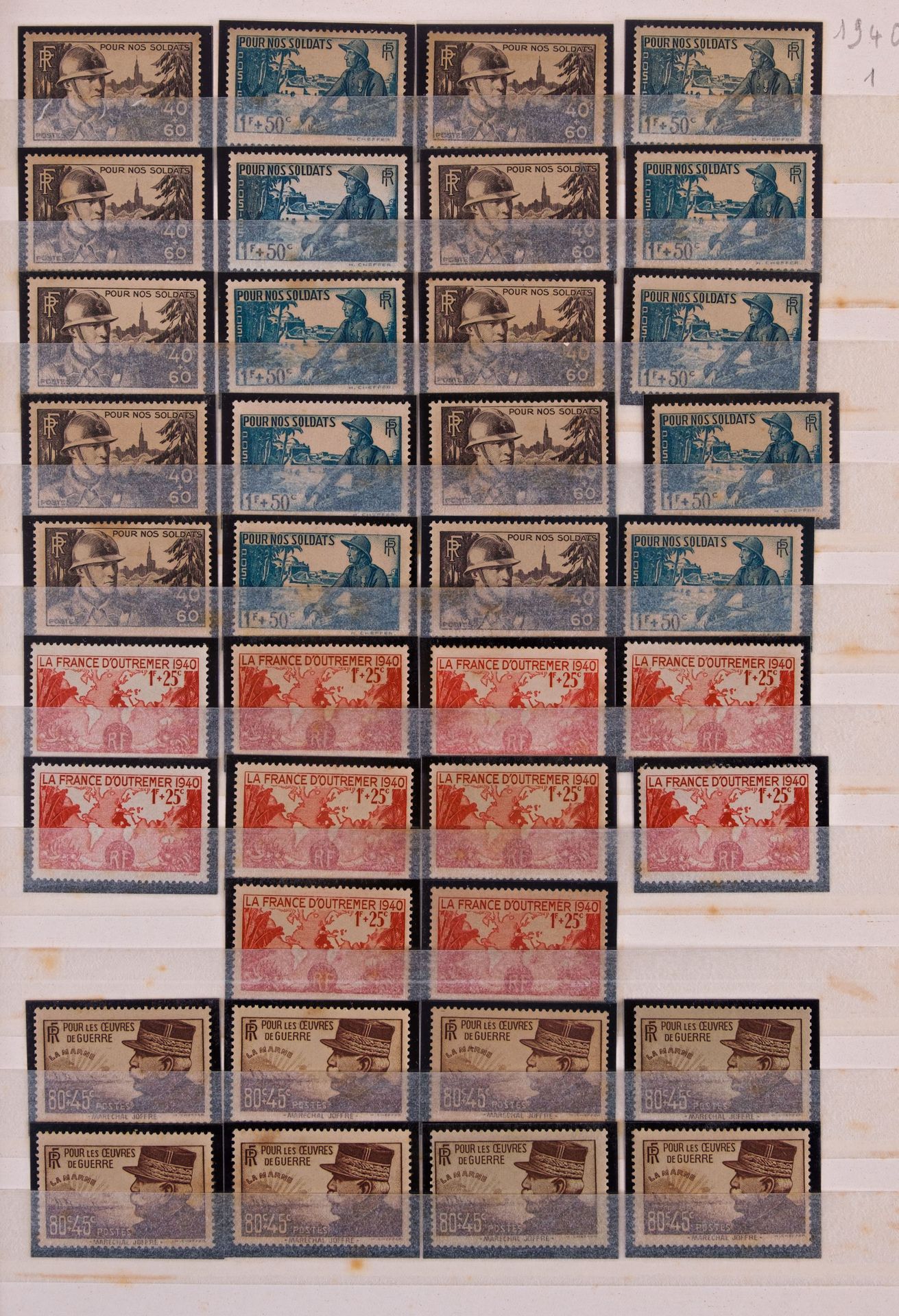 Null 1940年，1941年，1942年，由10个副本之间的Yvert第451至567，一些foxing，估计€4500约在一个装订器的Mint邮票没有铰链