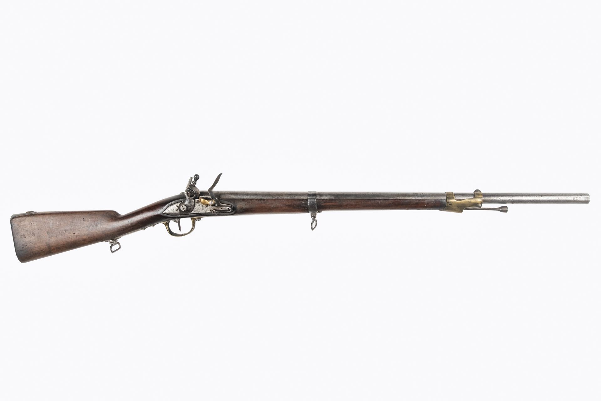 Null 1777型大型骑兵燧发枪

圆形枪管，有雷管，日期为 "86"，并盖有印章。扁体锁和圆体锤。冲孔的黄铜枪口和配件。铁棒。铁制拉杆。胡桃木腮托，印有 "&hellip;