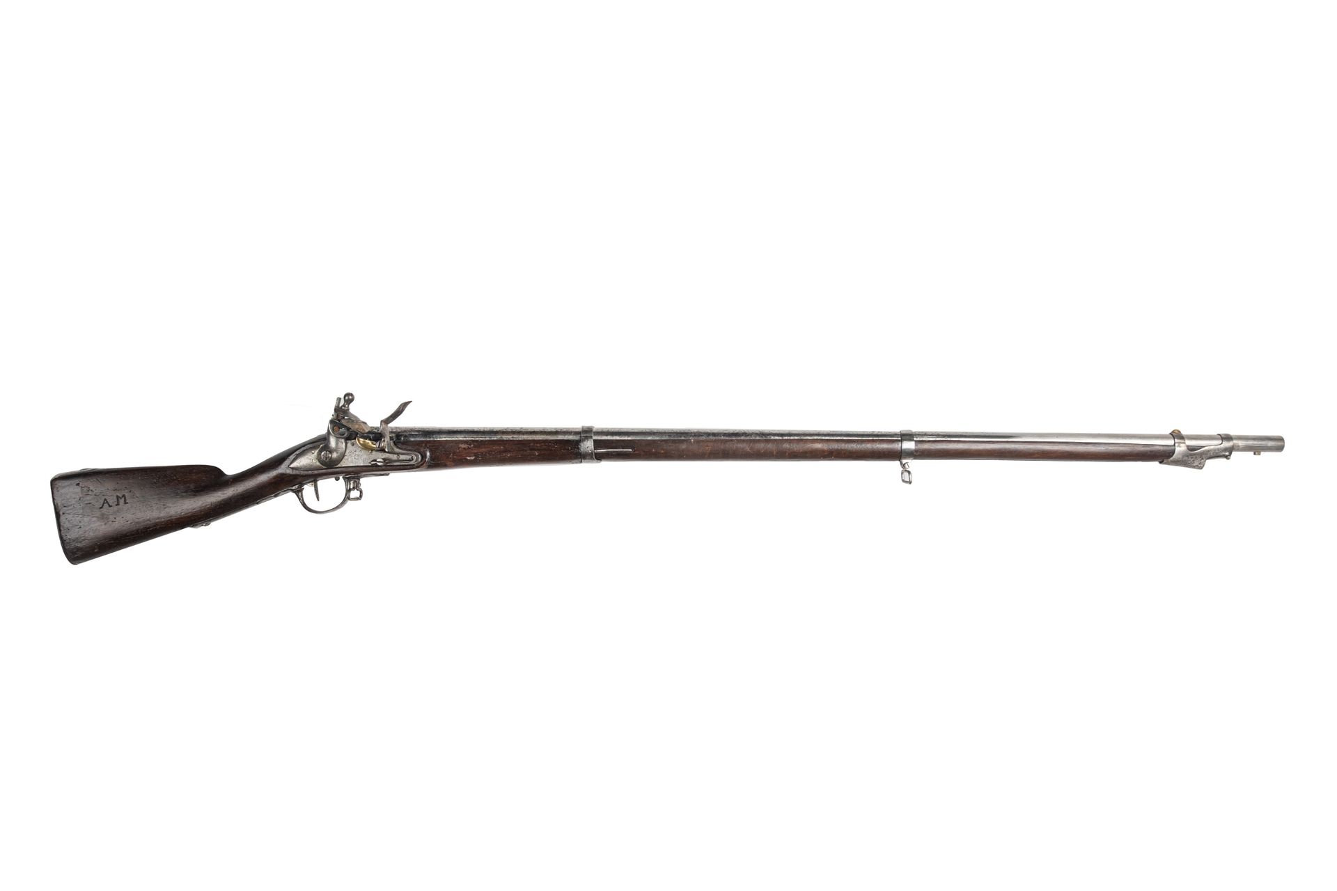 Null 1777型燧发枪步兵步枪。

圆形枪管，带冲压的雷电。刻有 "圣艾蒂安 "字样的锁和圆身的锤子。螺丝口和铁质配件，有的已打孔。

胡桃木枪托，带枪托，&hellip;