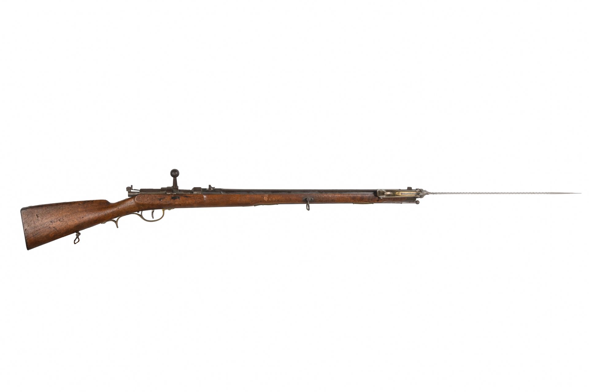 Null 1869年的德雷兹先锋步枪。

圆桶，有雷电和青蛙。

枪托上有Spandau鹰标记的 "BDG M69"。

黄铜配件。铁托板和托架。

枪管长度：&hellip;