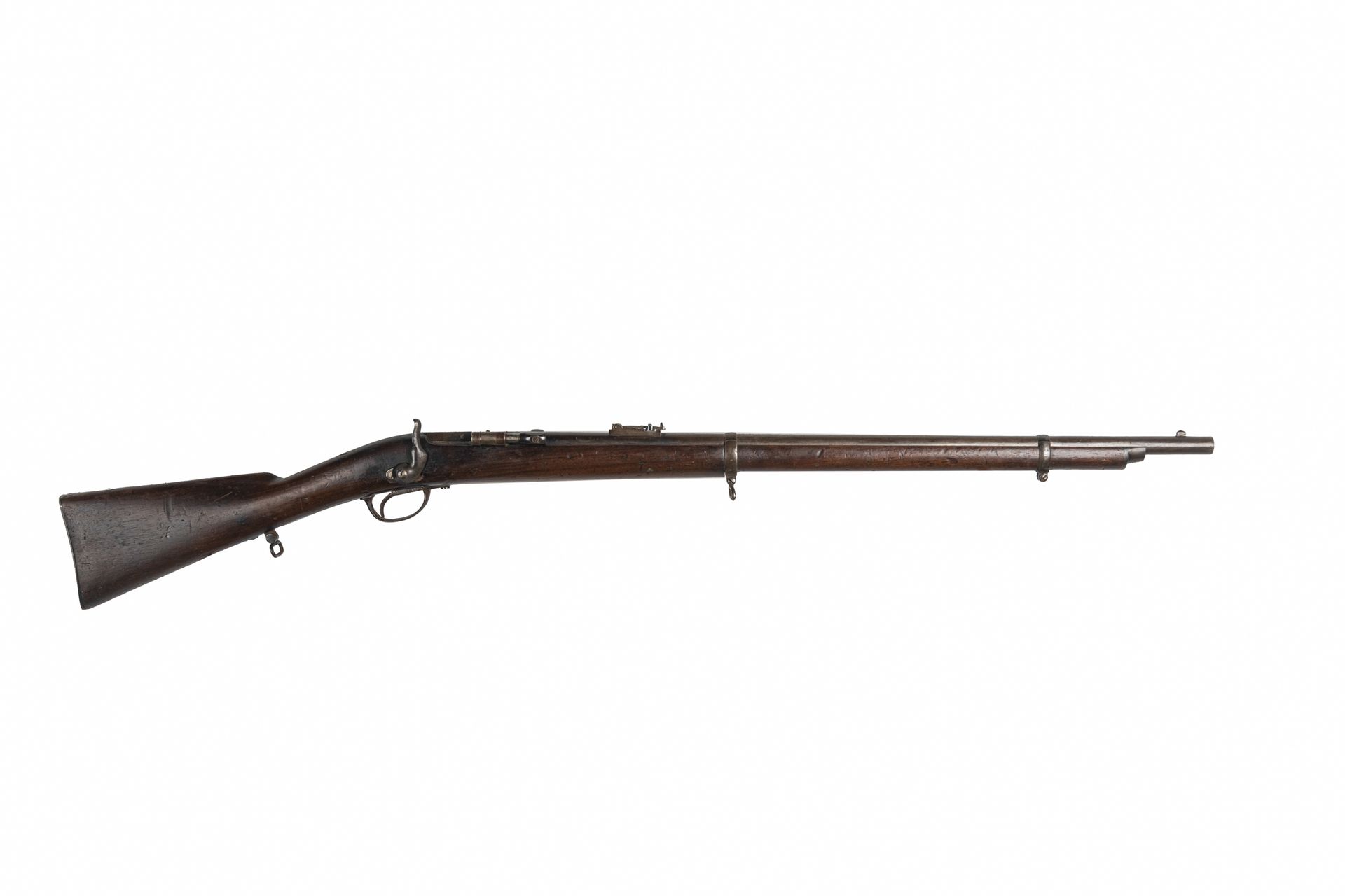 Null 西班牙鼻烟壶步枪。

圆桶，古铜色，有上升。枪托上印有 "J.YBARRA 1867"。

右侧的军备锤。抛光的铁配件。

胡桃木股票。

枪管长度：&hellip;